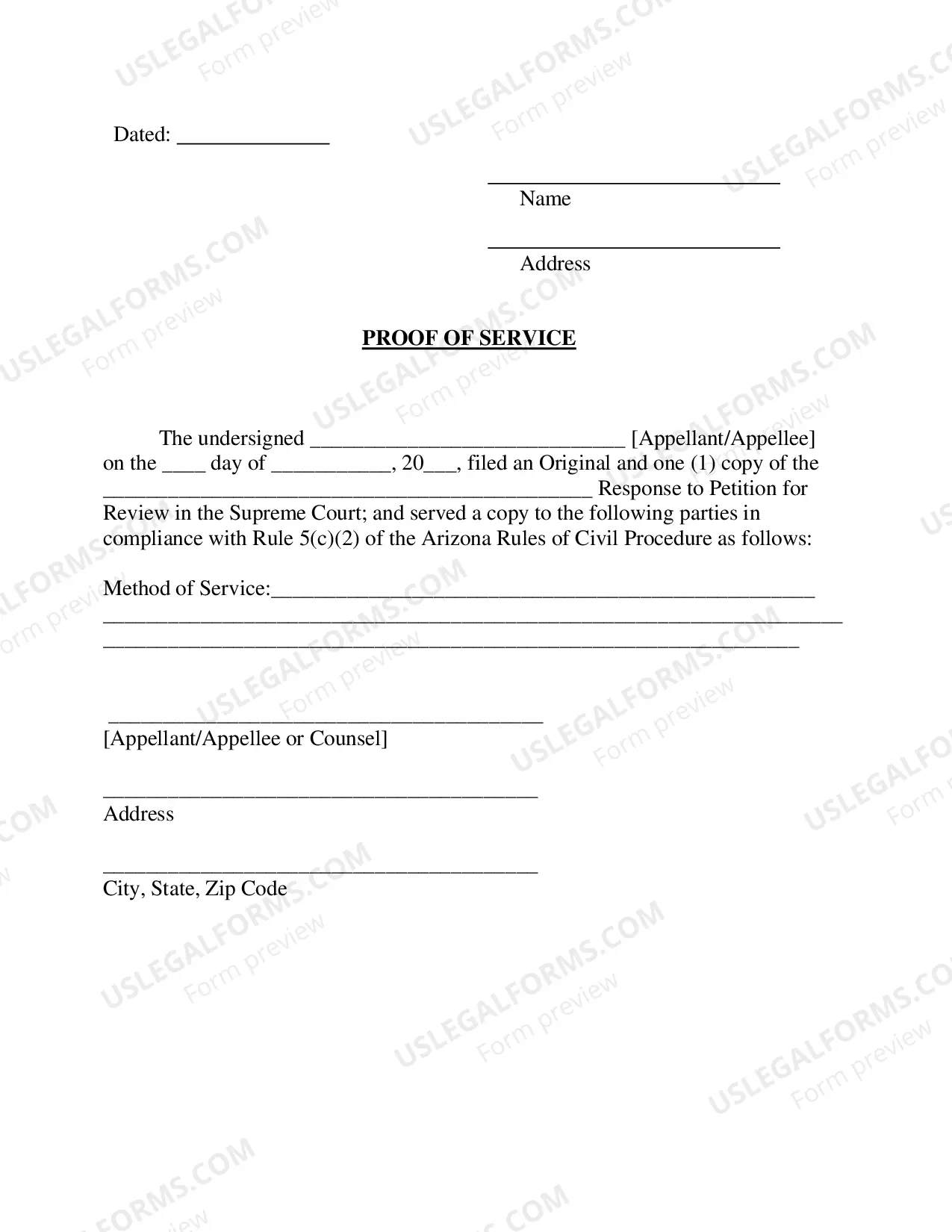 Preview Arizona Supreme Court Response to Petition for Review
