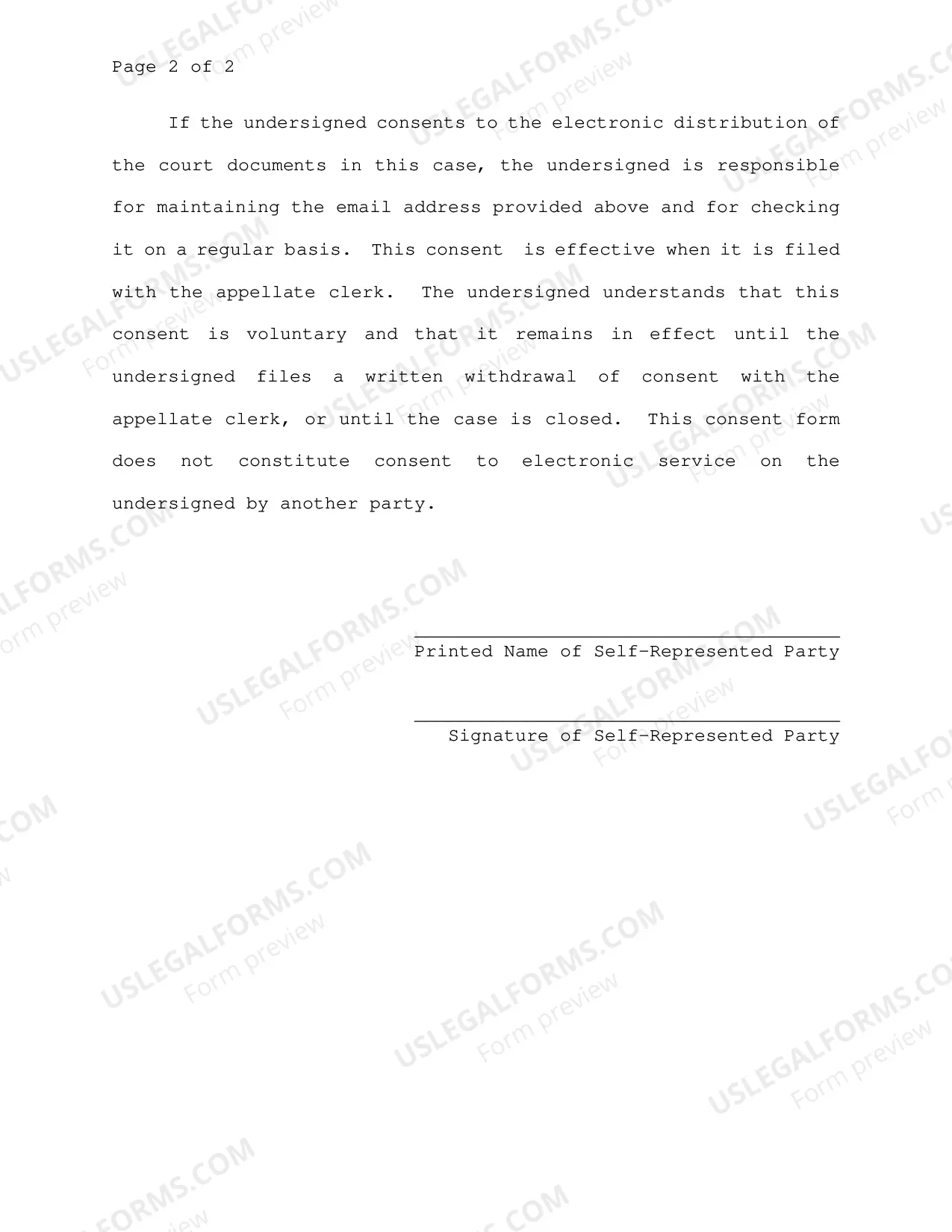 Preview Consent for Electronic Distribution by the Clerk of the Court of Appeals