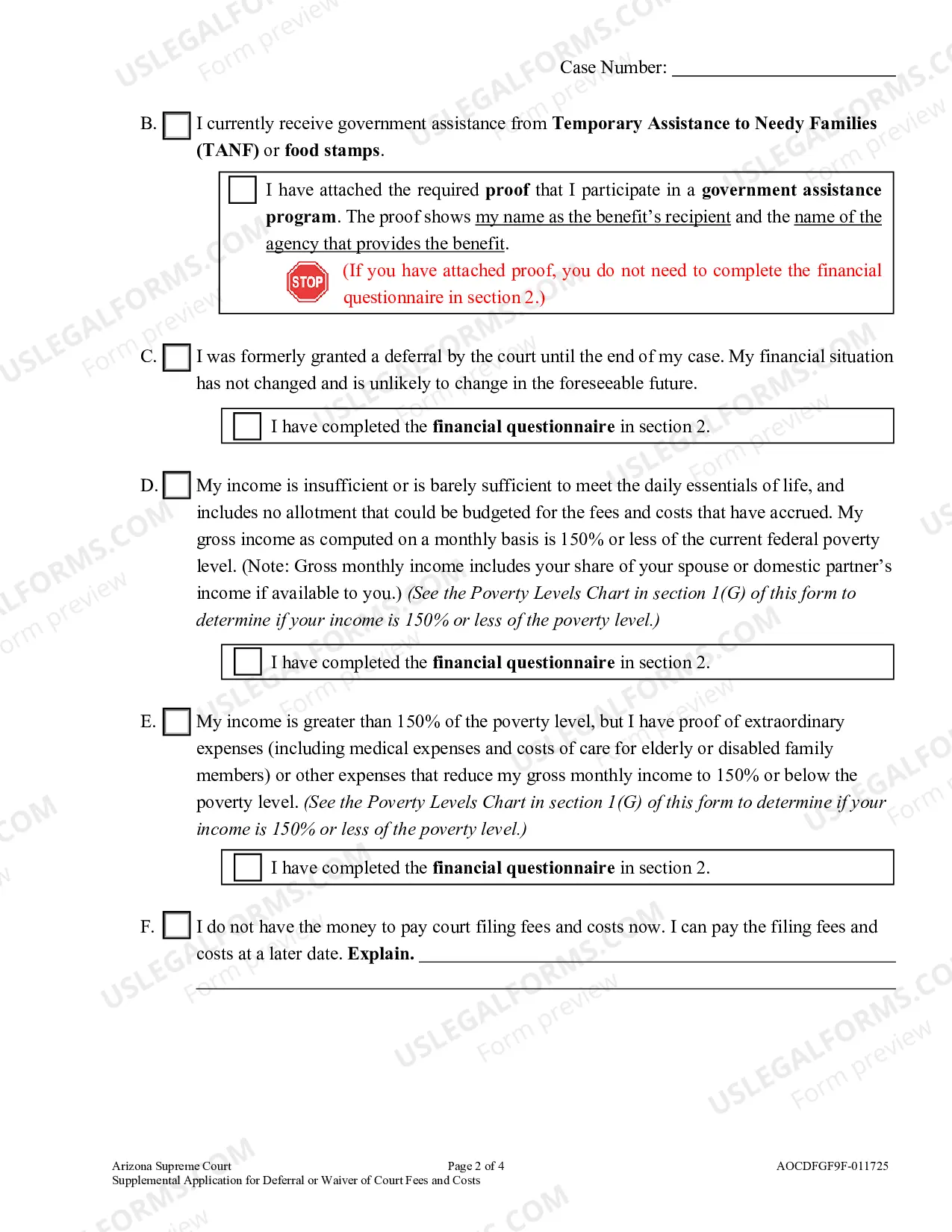 Preview Supplemental Application for Deferral or Waiver of Court Fees and/or Costs