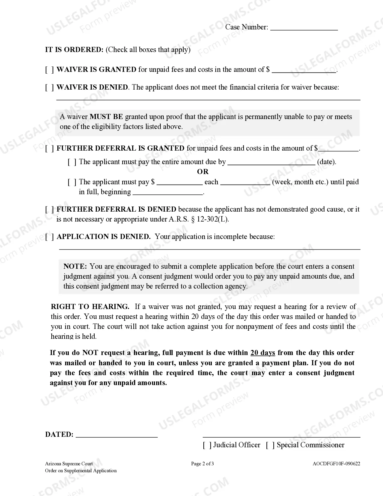 Preview Order on Supplemental Application (Without Hearing)