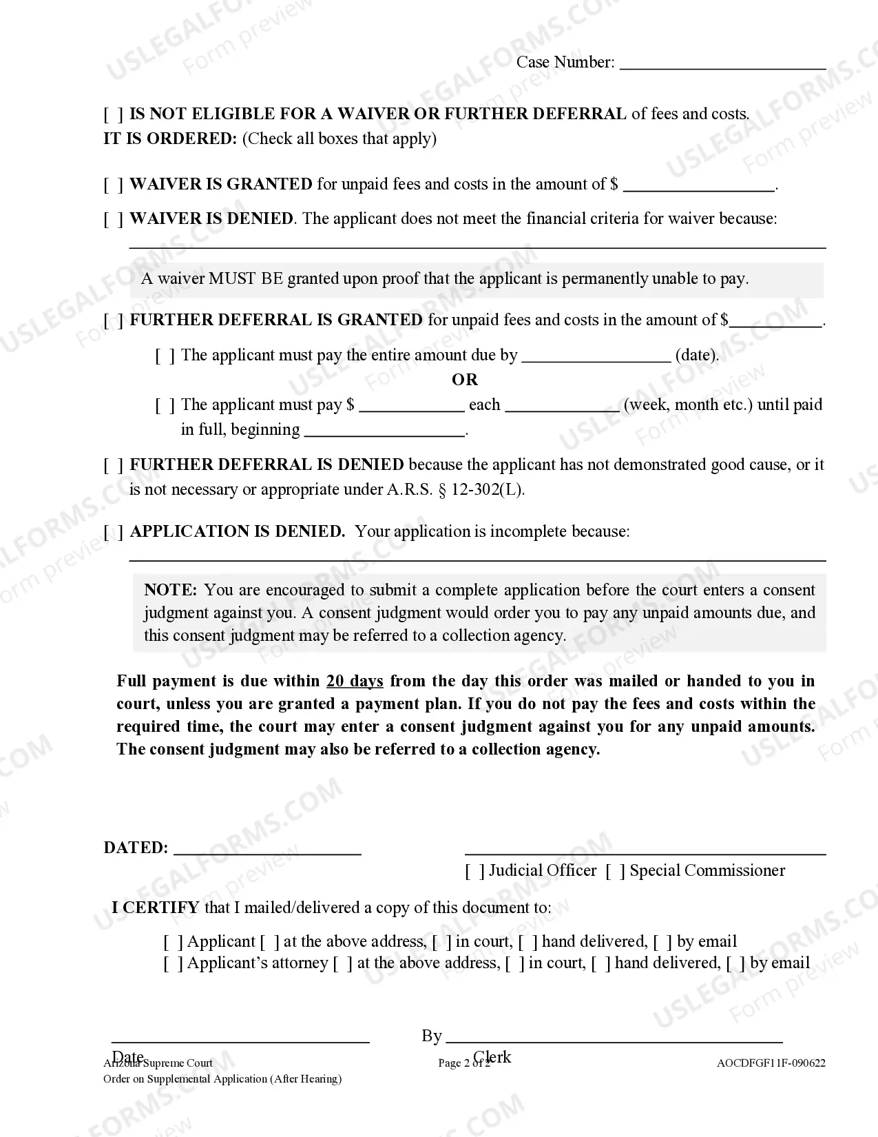 Preview Order on Supplemental Application (After Hearing)