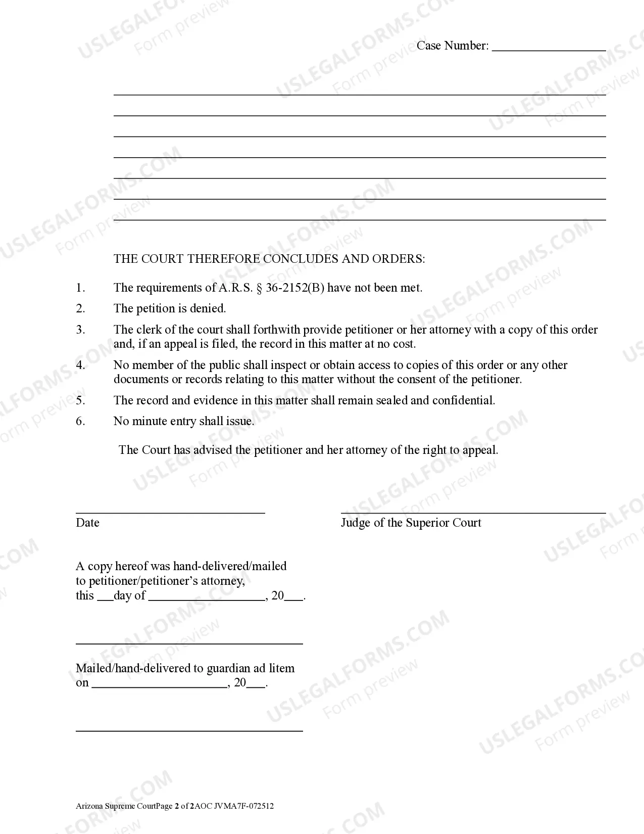 Preview Order Denying Petition (To Authorize Physician To Perform Abortion)