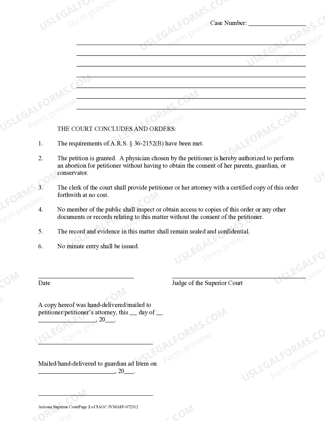Preview Order Granting Petition (To Authorize Physician To Perform Abortion)