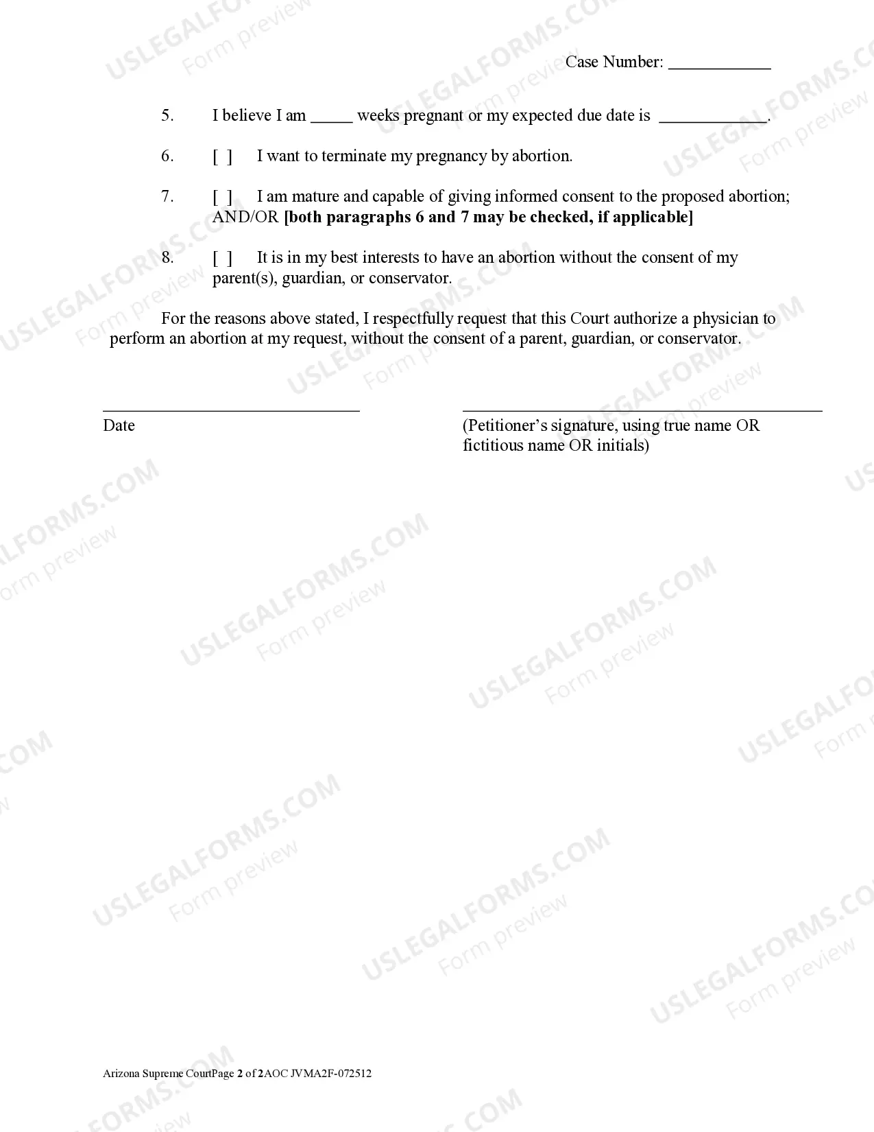Preview Petition to Authorize Physician to Perform Abortion