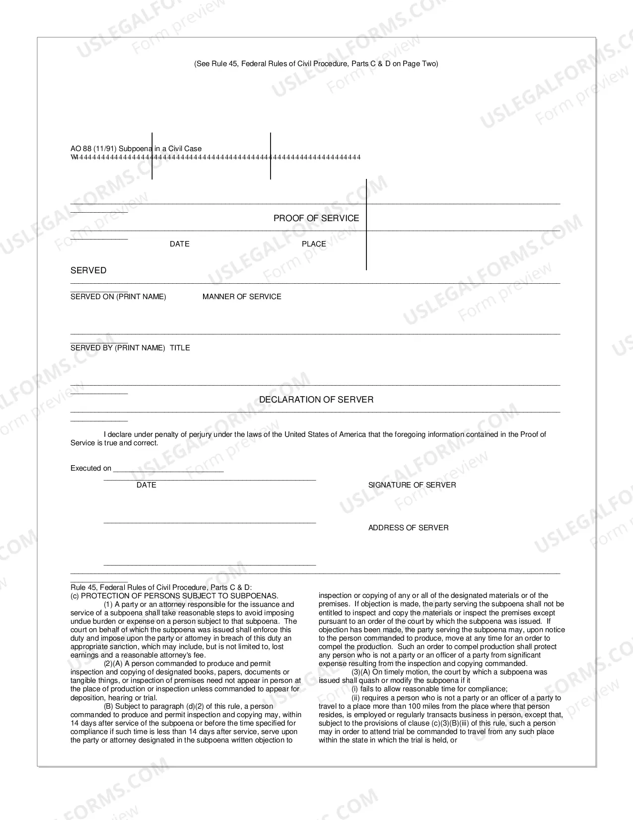 Preview Subpoena in a Civil Case