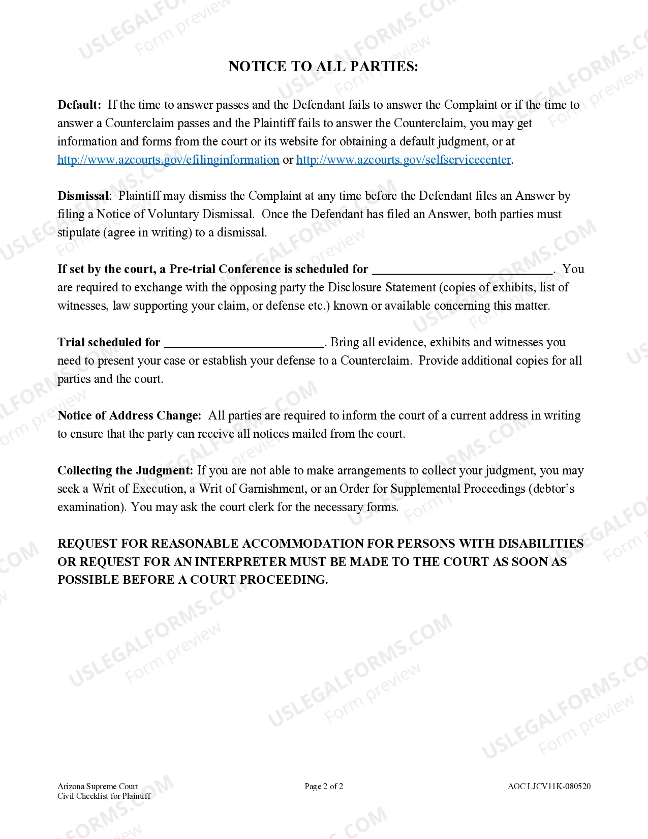 Preview Civil Checklist for Plaintiff - Limited Jurisdiction Court - Claims up to $10,000