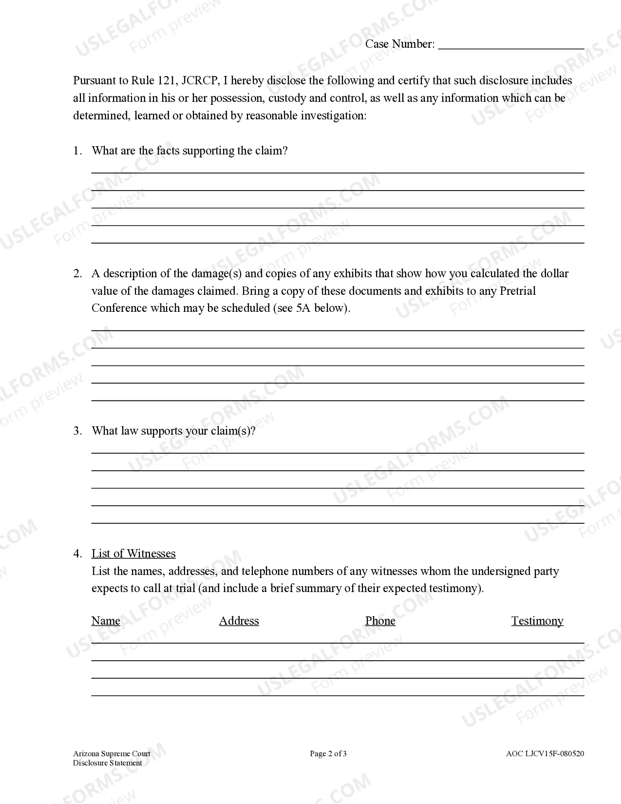 Preview Civil Disclosure Statement - Limited Jurisdiction Court - Claims up to $10,000
