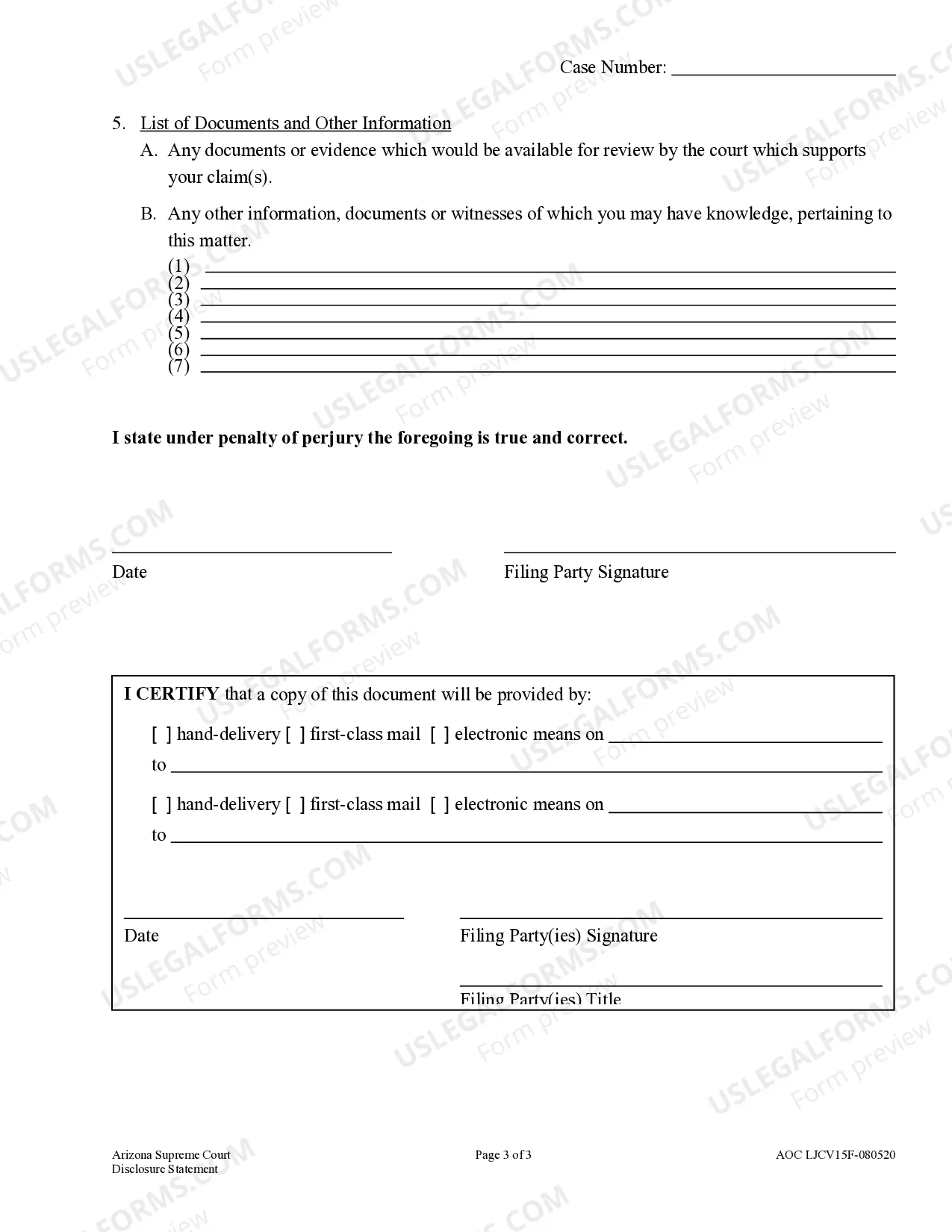 Preview Civil Disclosure Statement - Limited Jurisdiction Court - Claims up to $10,000