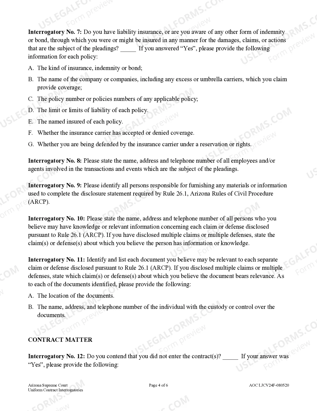 Preview Civil Uniform Contract Interrogatories - Limited Jurisdiction Court - Claims up to $10,000