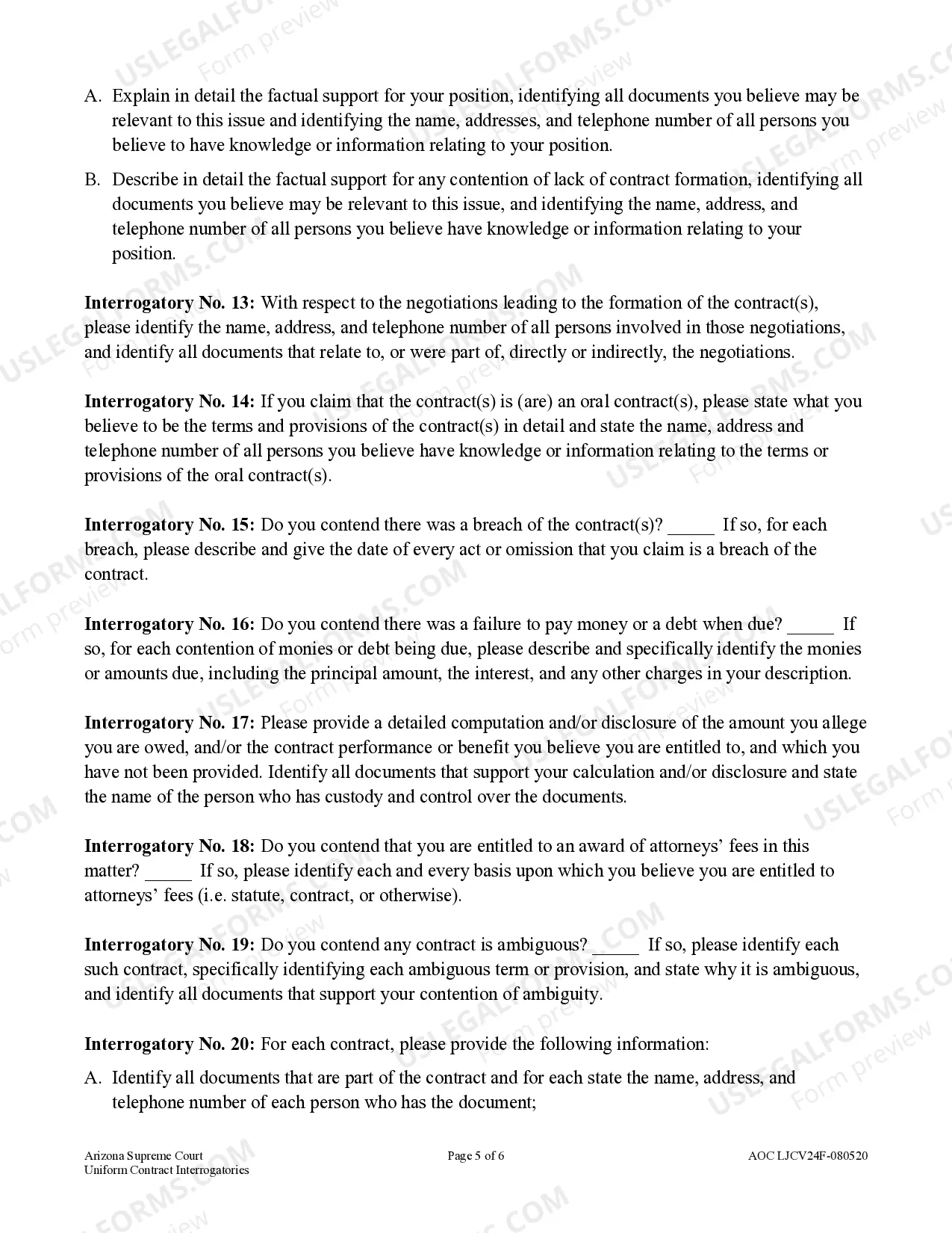 Preview Civil Uniform Contract Interrogatories - Limited Jurisdiction Court - Claims up to $10,000