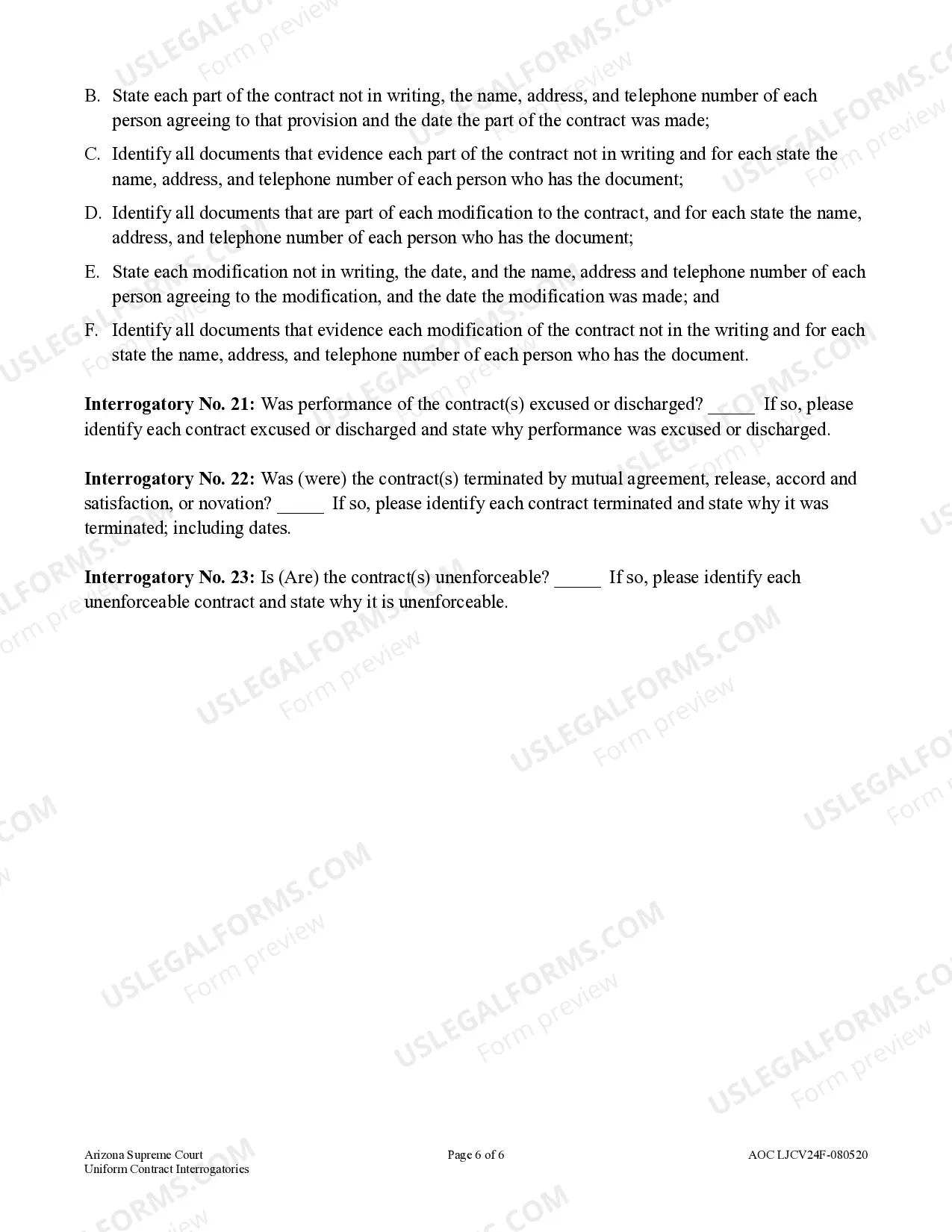 Preview Civil Uniform Contract Interrogatories - Limited Jurisdiction Court - Claims up to $10,000
