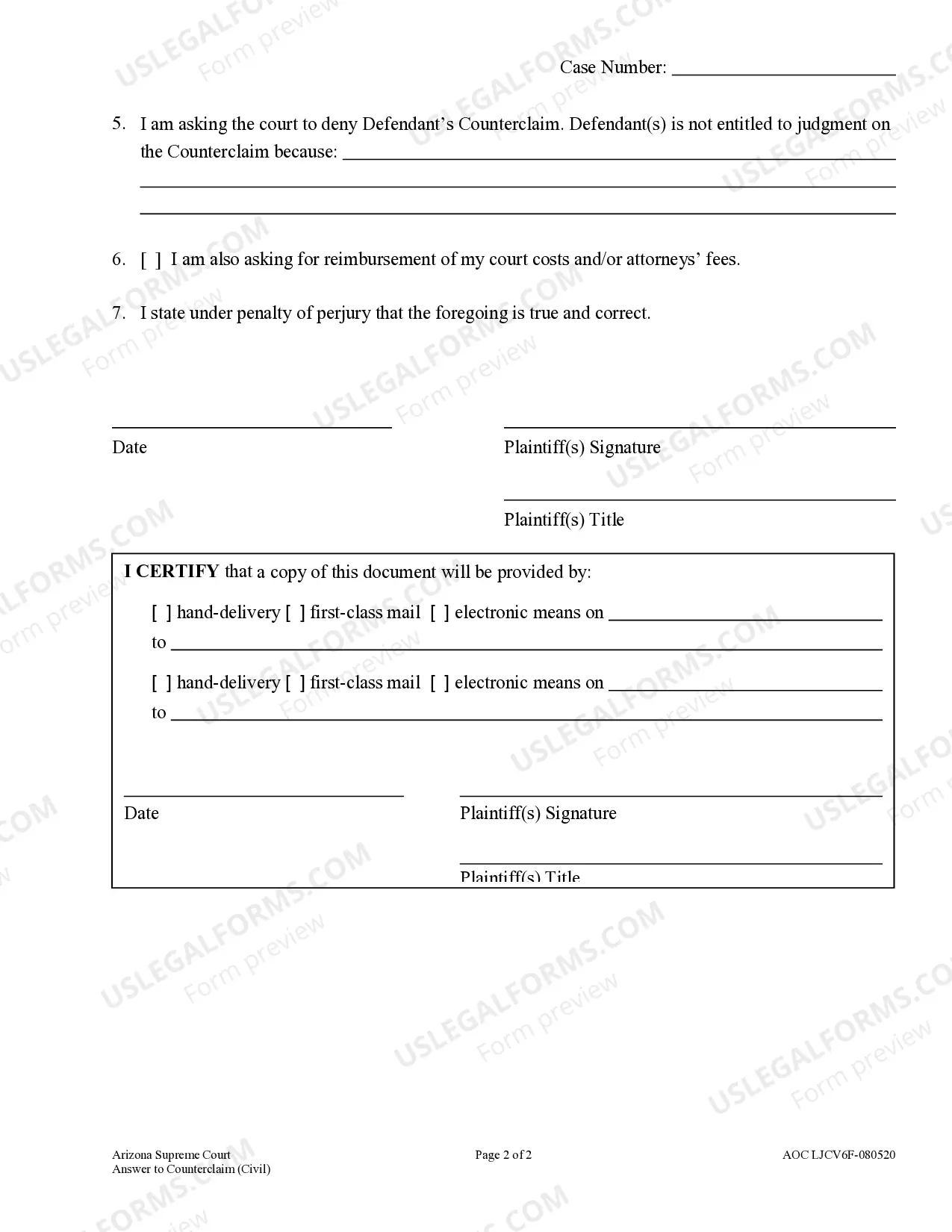 Preview Civil Answer to Counterclaim - Limited Jurisdiction Court - Claims up to $10,000