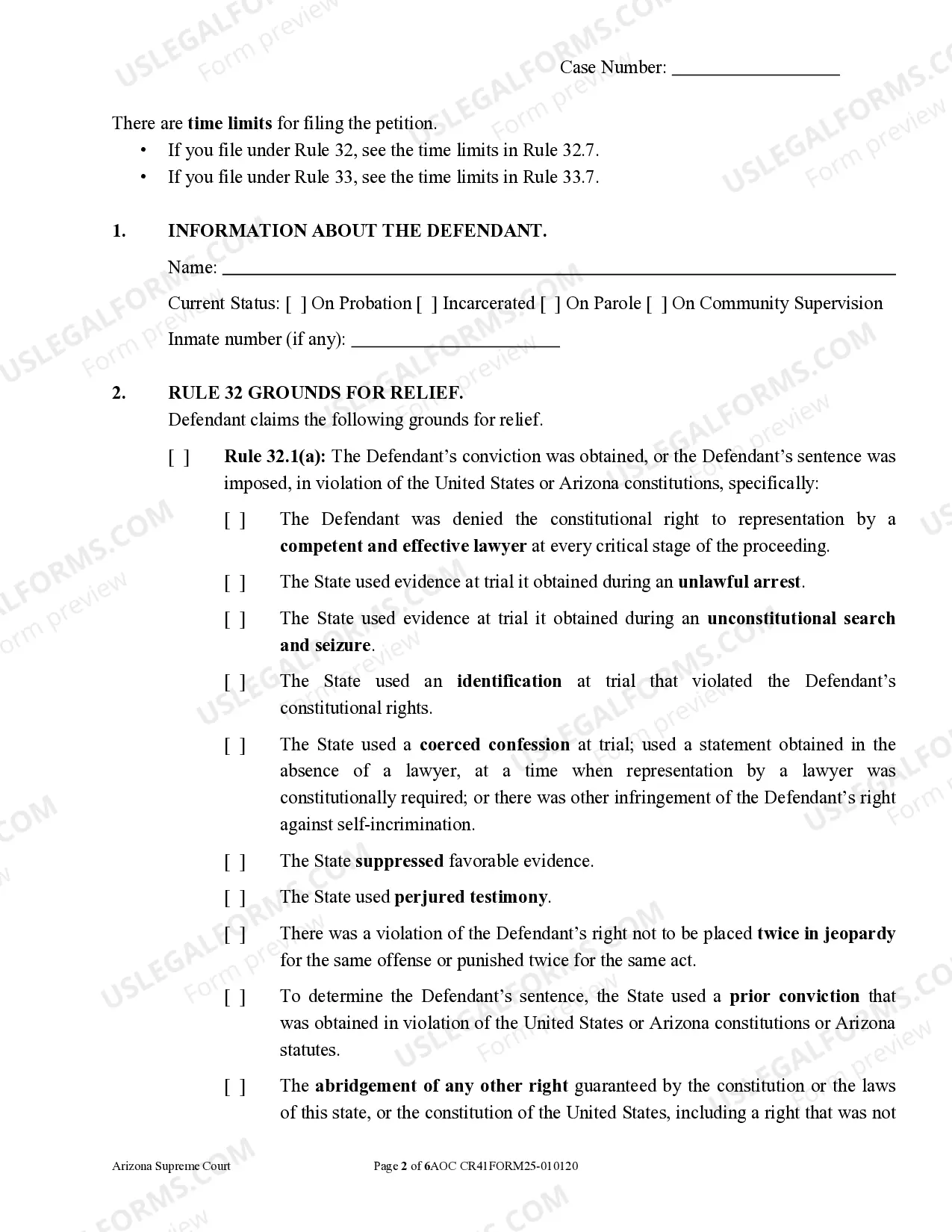 Preview Petition for Post-Conviction Relief under Rule 32 or Rule 33