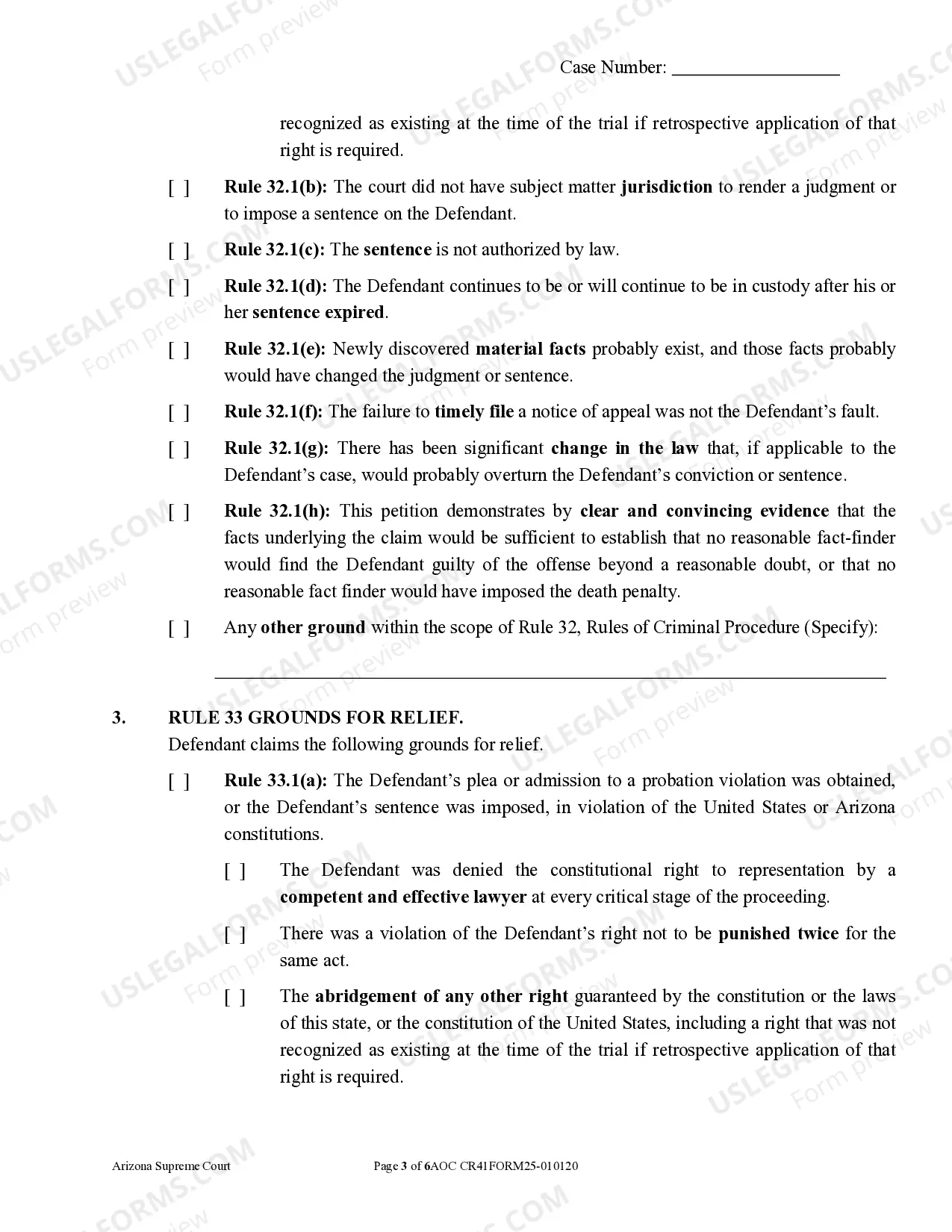 Preview Petition for Post-Conviction Relief under Rule 32 or Rule 33