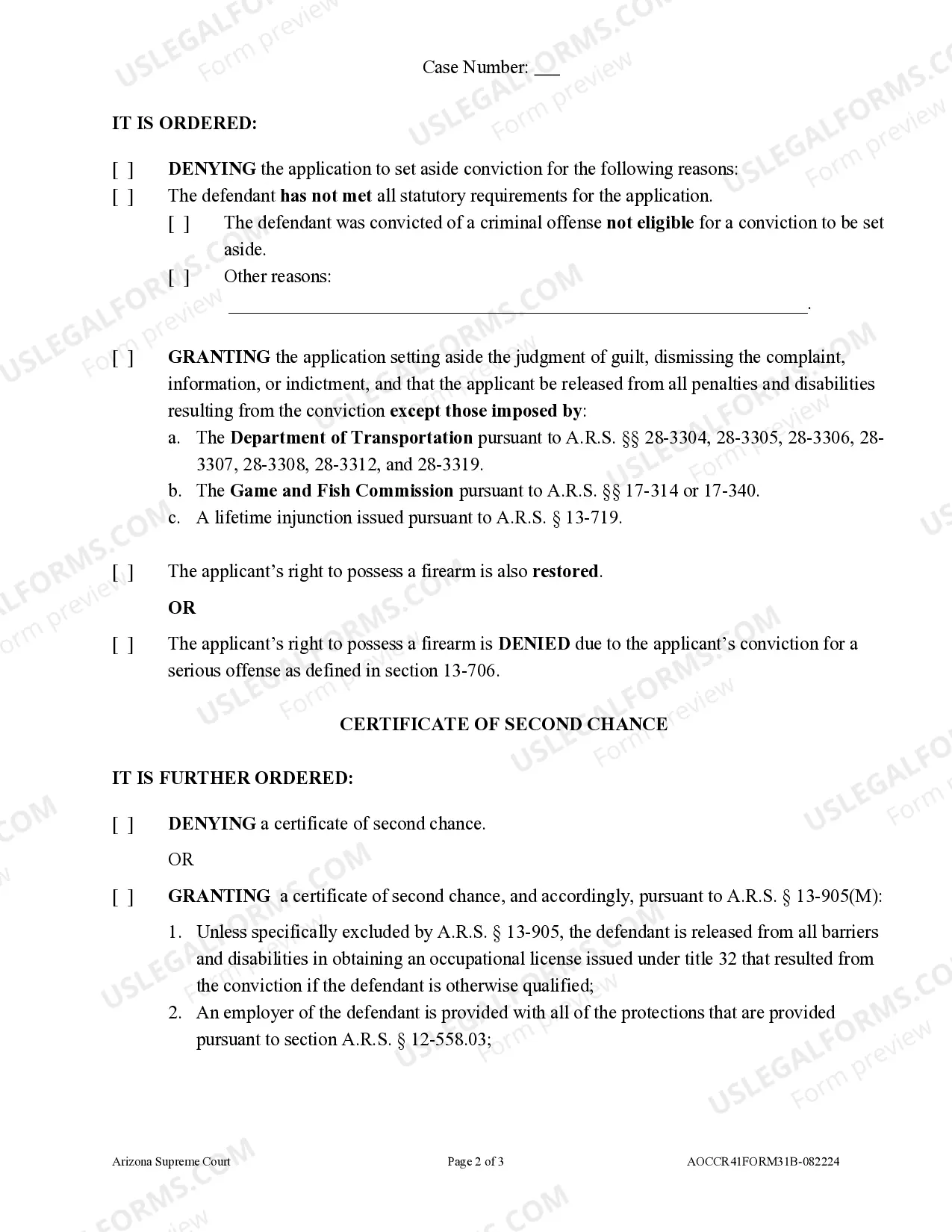 Preview Order Regarding Application to Set Aside Conviction and Restoration of Gun Rights