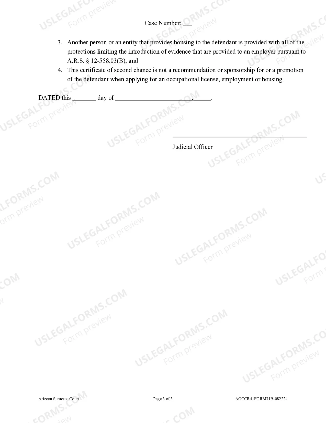 Preview Order Regarding Application to Set Aside Conviction and Restoration of Gun Rights