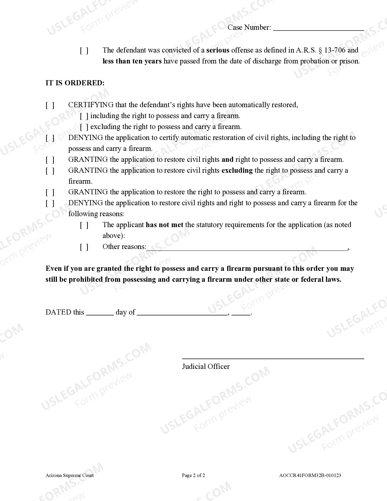 Preview Order Regarding Application to Restore Civil Rights and Firearm Rights