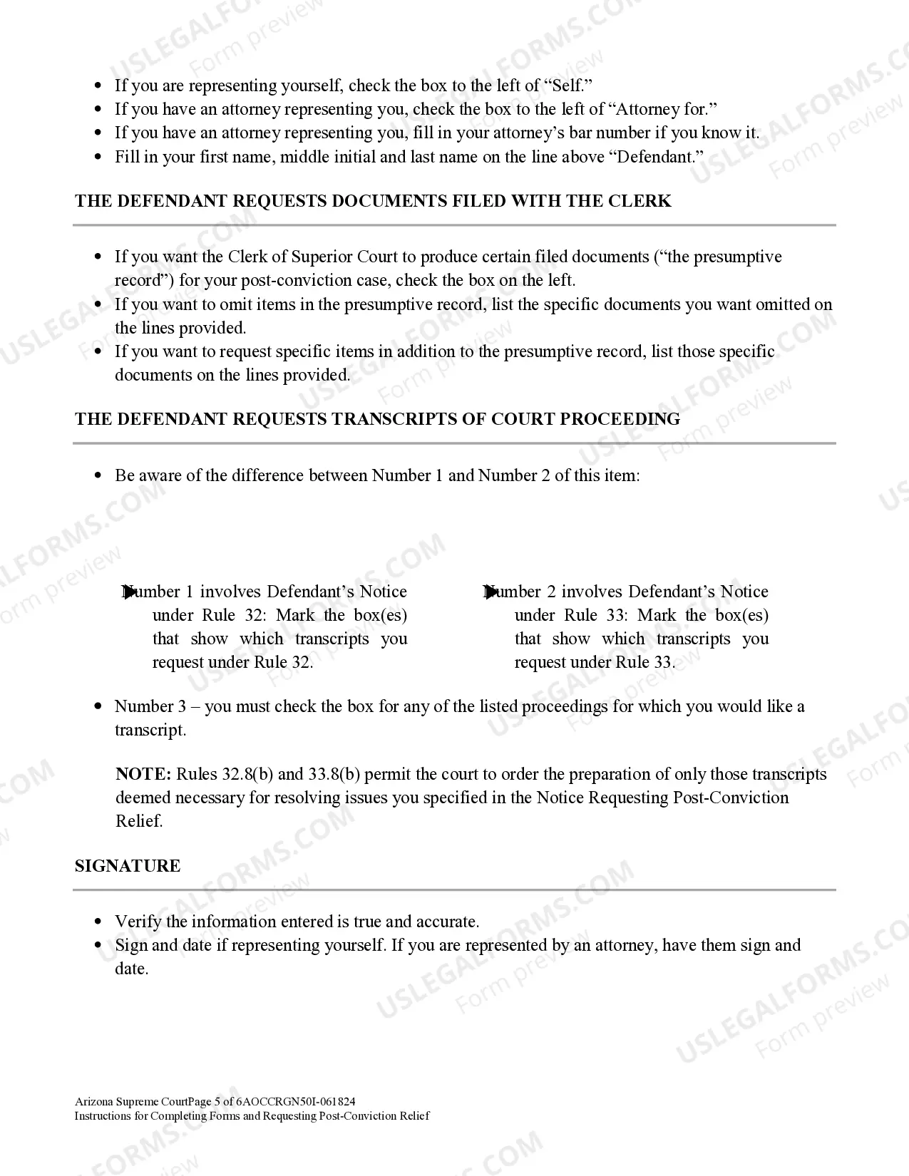 Preview Instructions for Completing Forms and Requesting Post-Conviction Relief