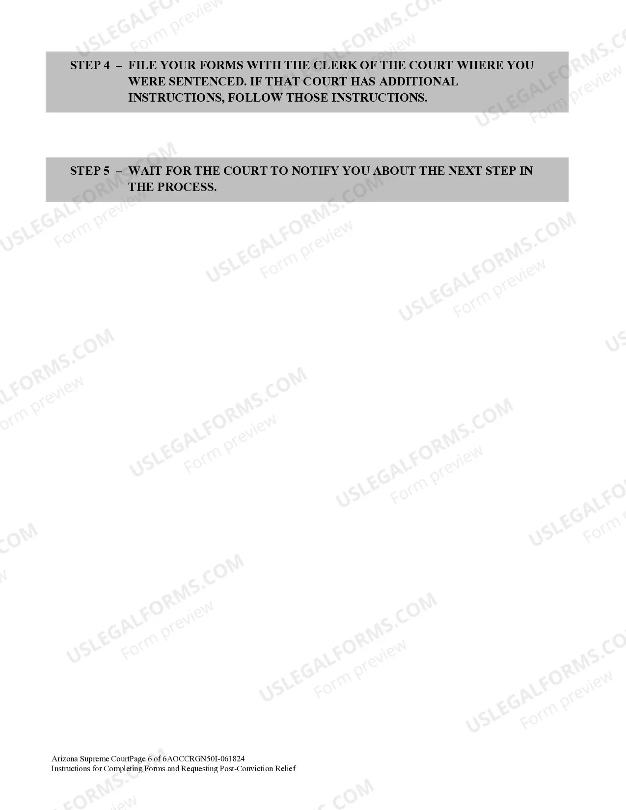 Preview Instructions for Completing Forms and Requesting Post-Conviction Relief