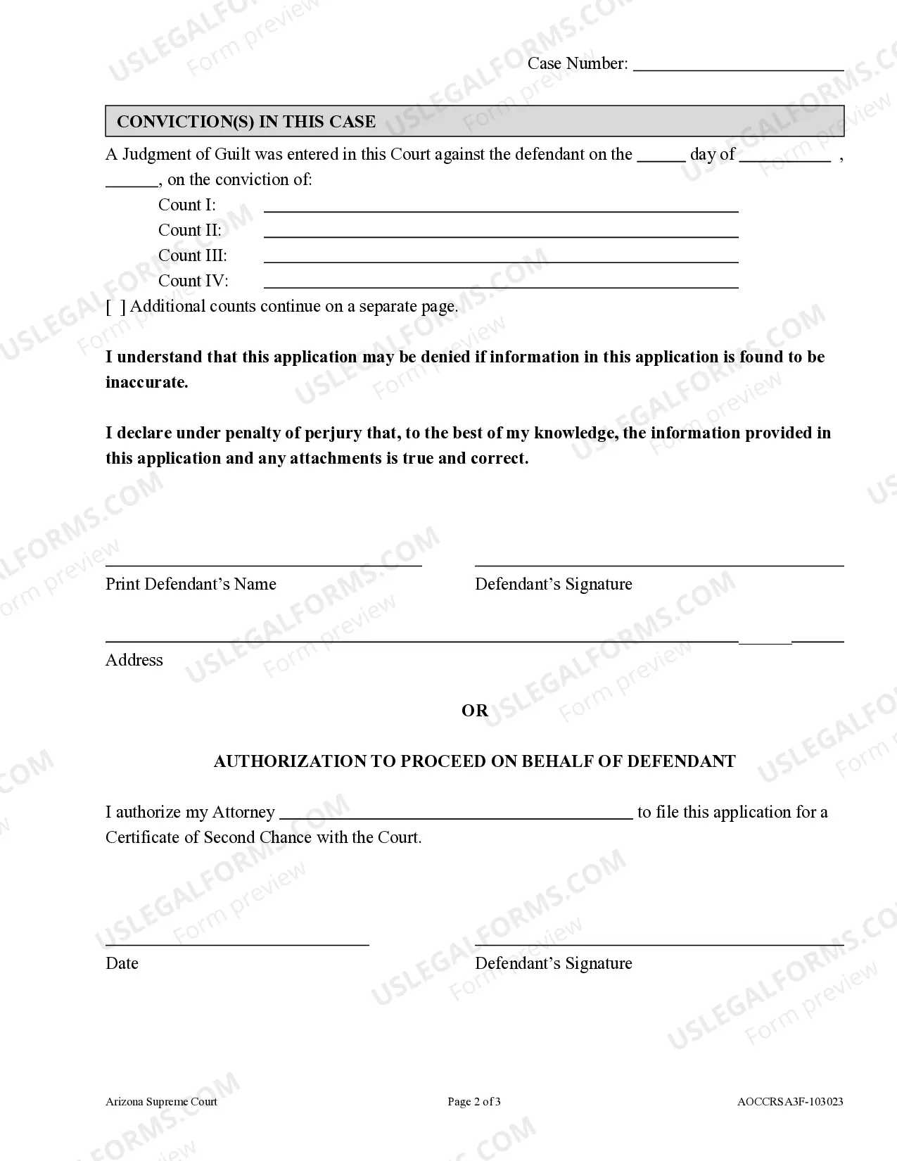 Preview Application for Certificate of Second Chance