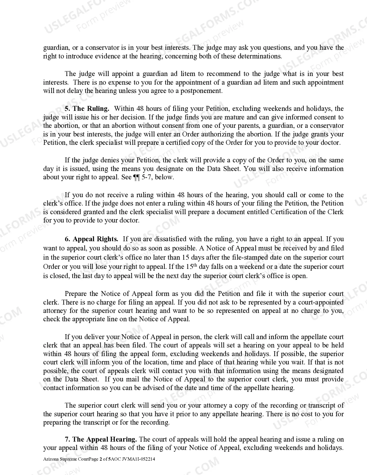 Preview Instructions for Filing Petitions for Judicial Consent to Abortions Pursuant to ARS 36-2152(B)