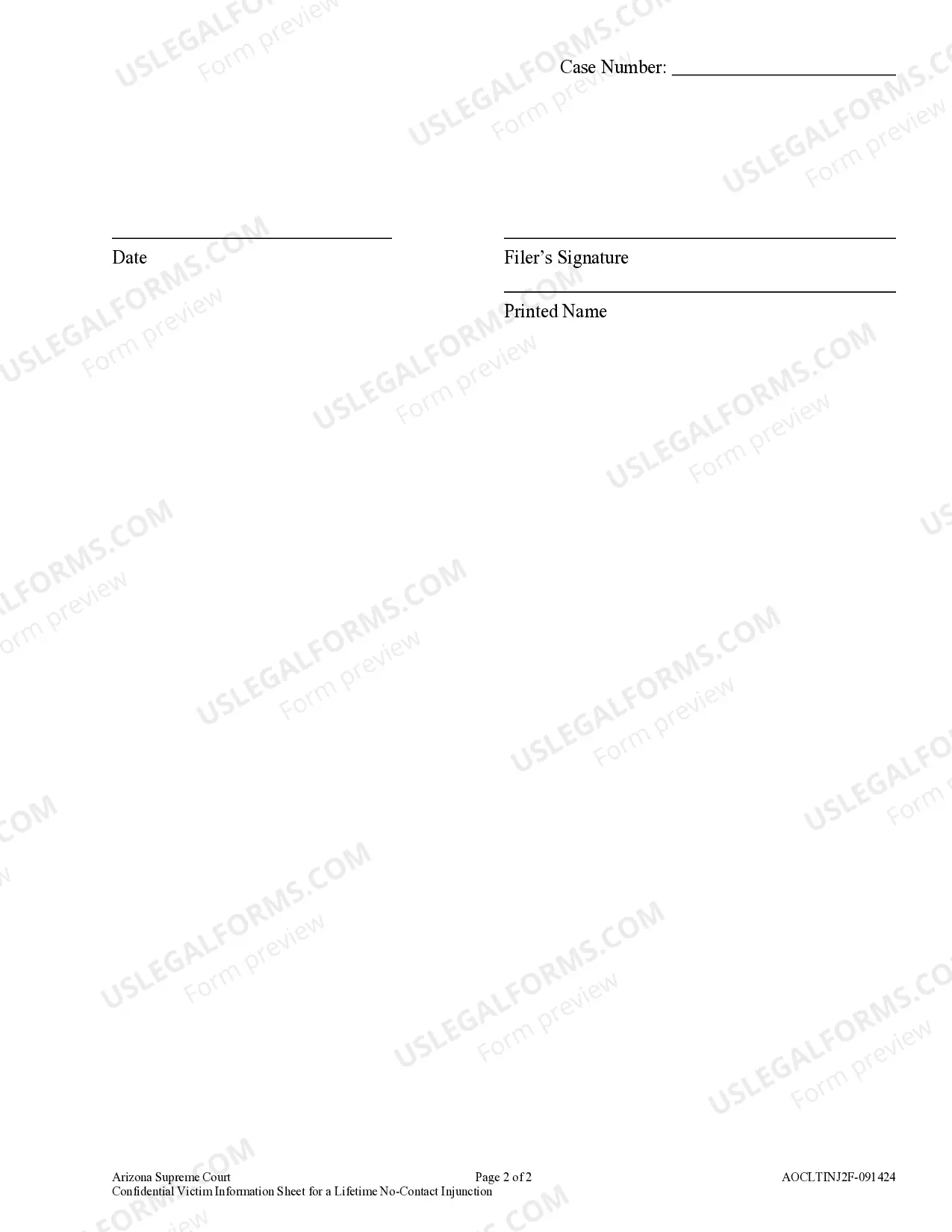 Preview Confidential Victim Information Sheet for a Lifetime No-Contact Injunction