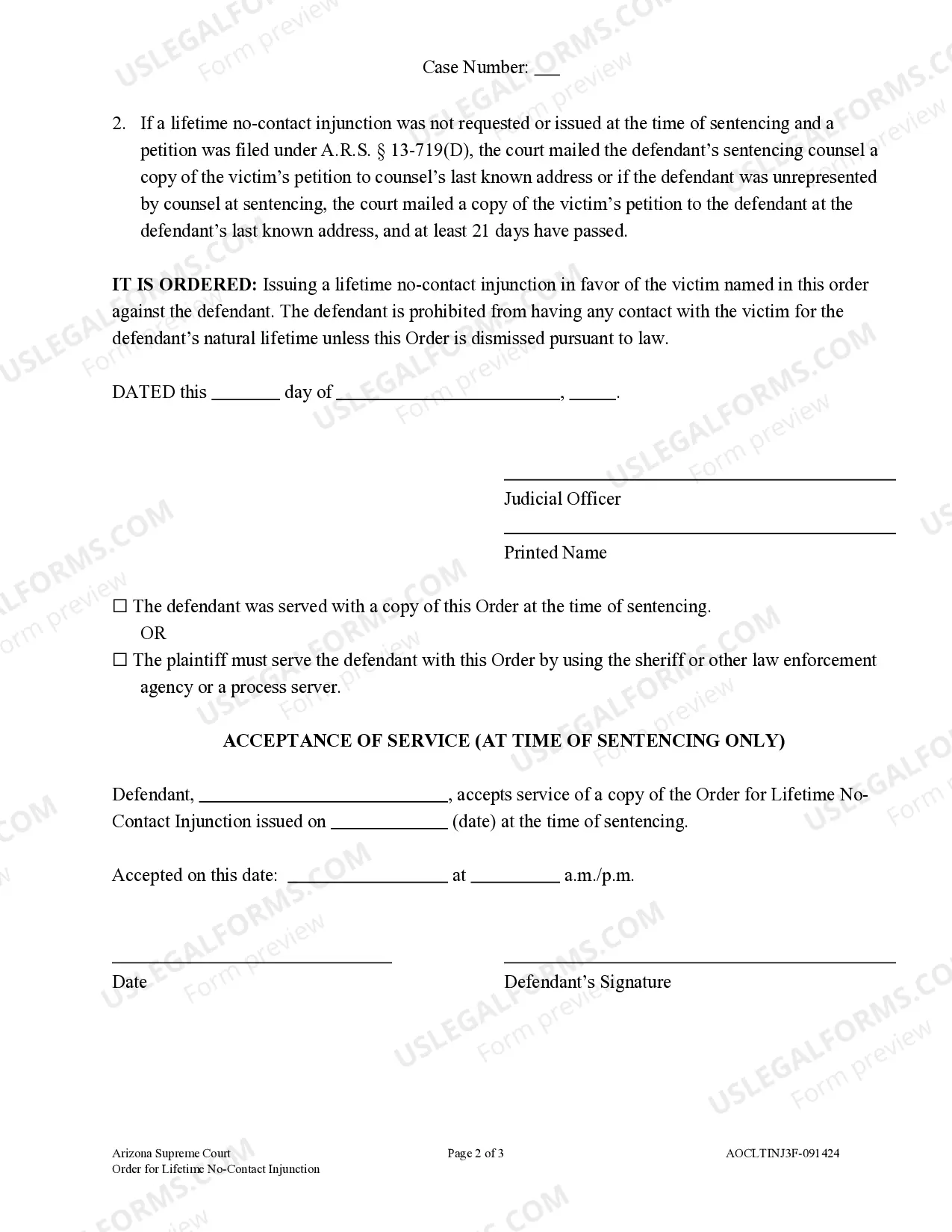 Preview Order for Lifetime No-Contact Injunction