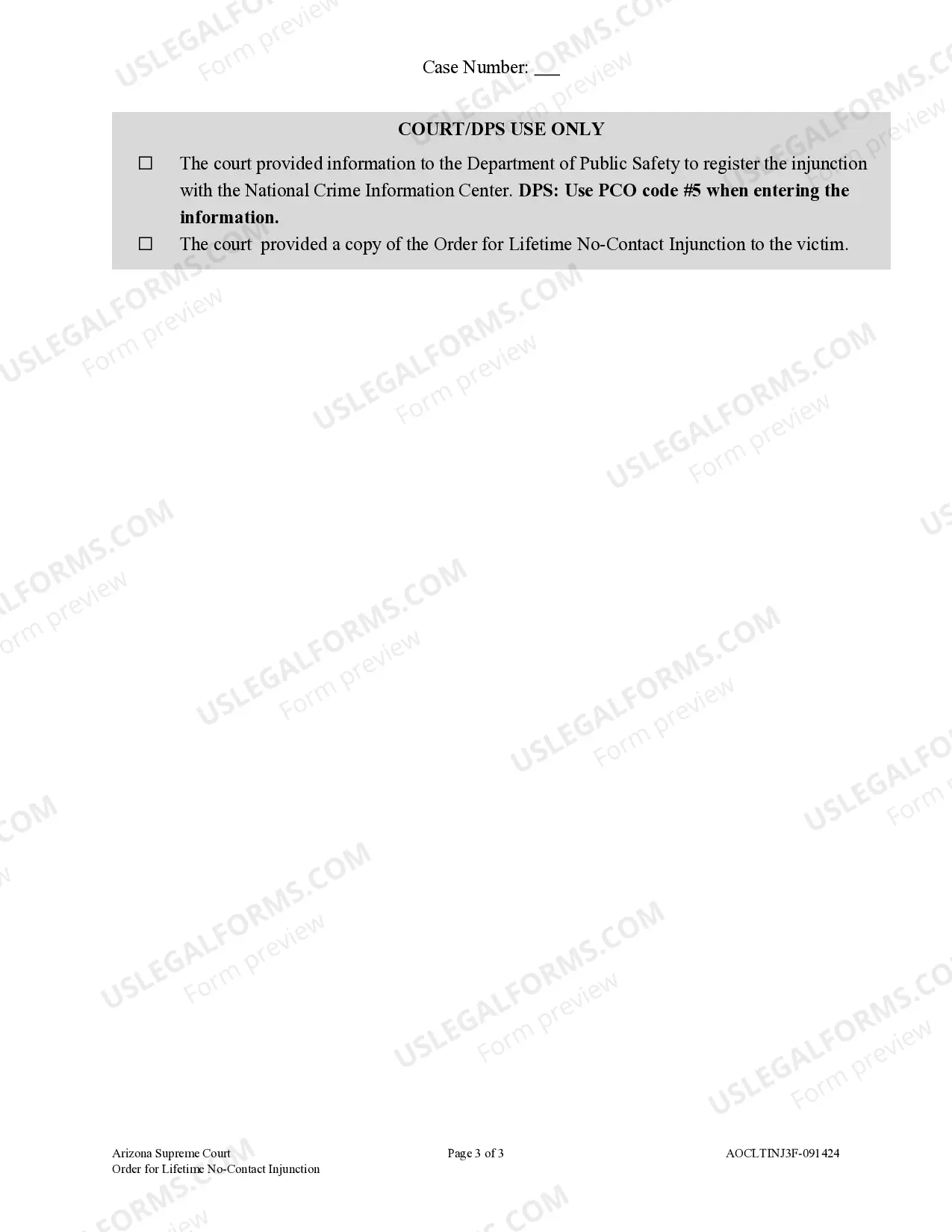 Preview Order for Lifetime No-Contact Injunction
