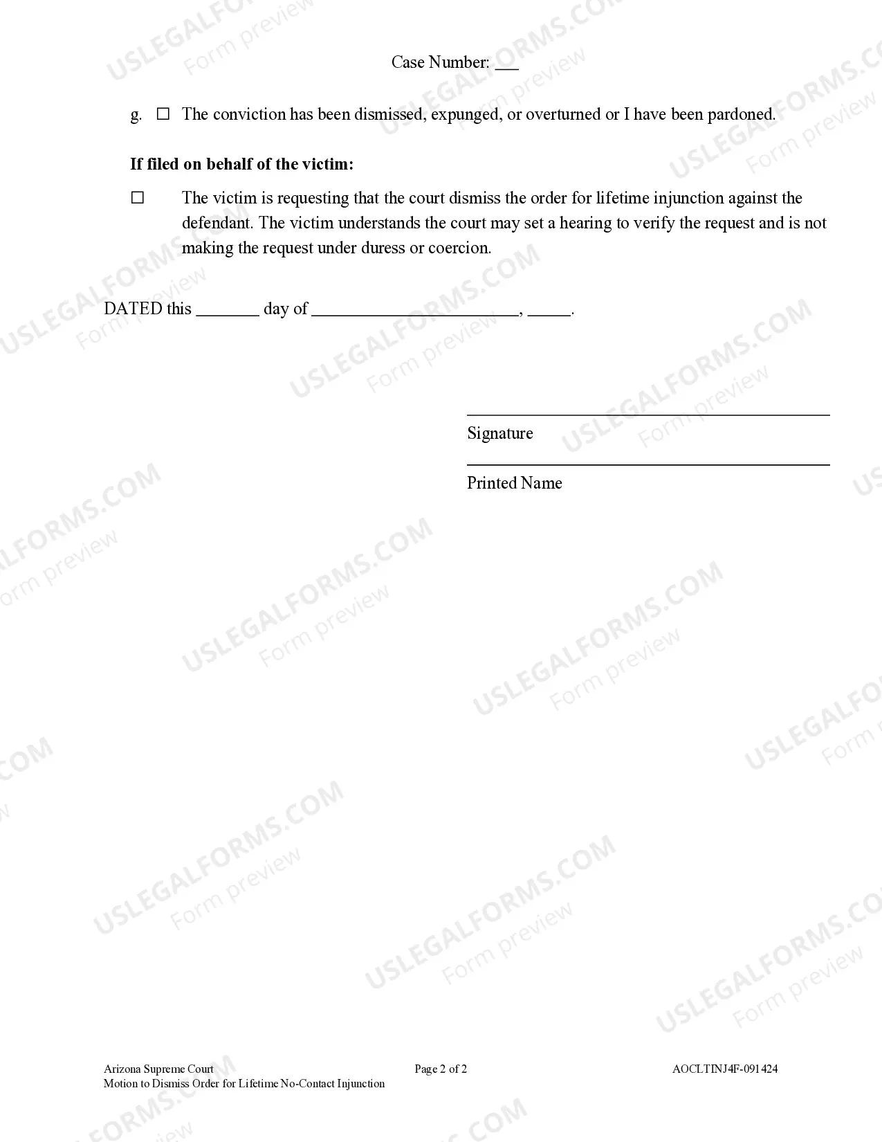 Preview Motion to Dismiss Order for Lifetime No-Contact Injunction