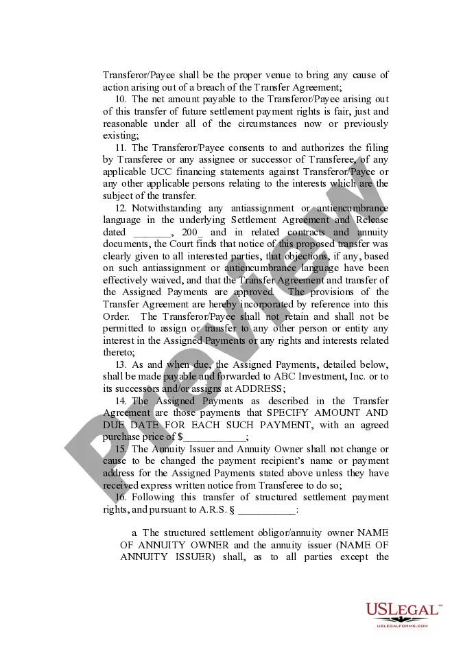 Preview Application for Approval of Transfer of Structured Settlement Payment Rights