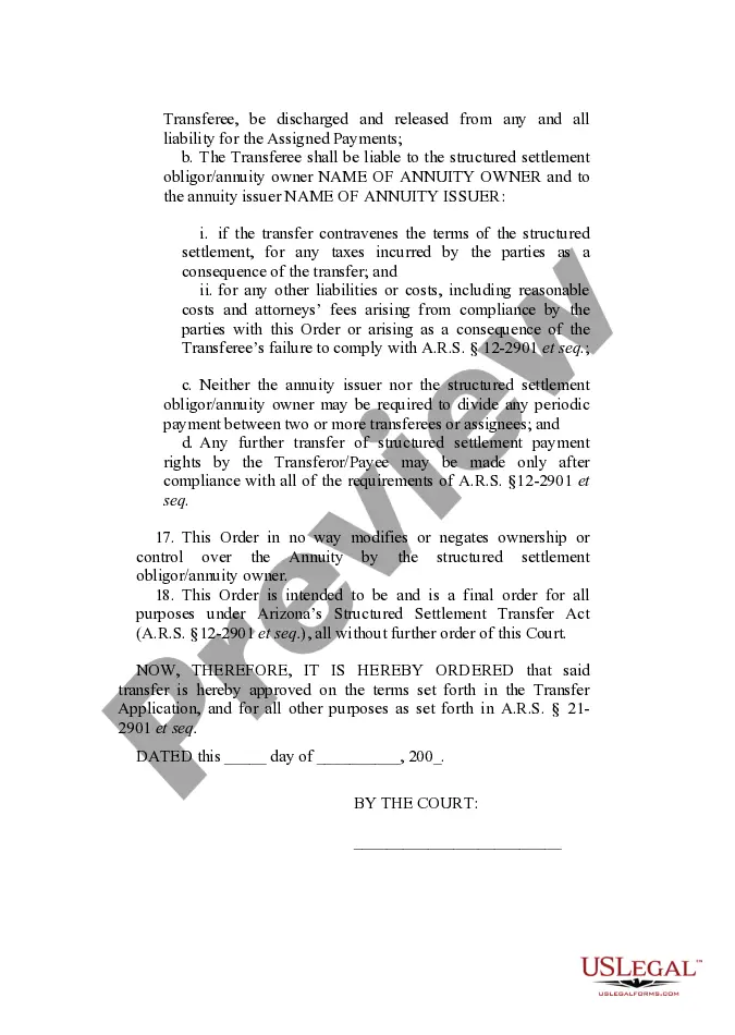 Preview Application for Approval of Transfer of Structured Settlement Payment Rights