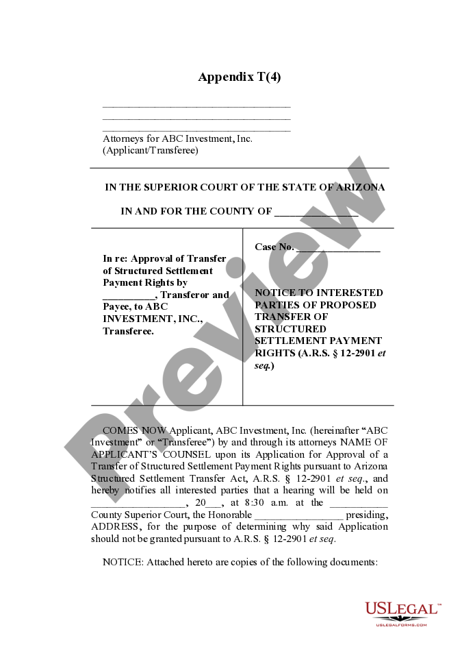 Mesa Arizona Notice to Interested Parties of Proposed Transfer of