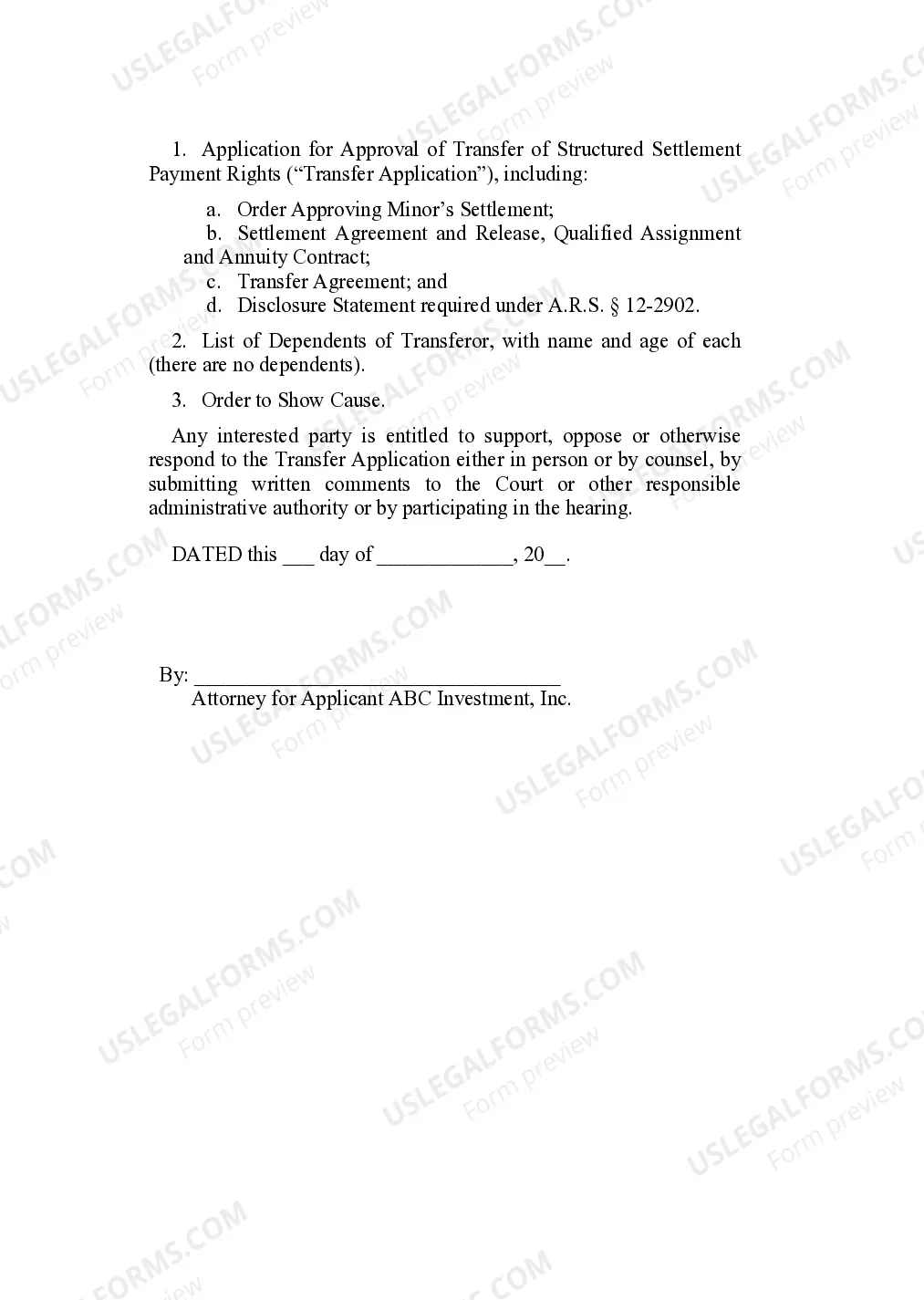 Preview Notice to Interested Parties of Proposed Transfer of Structured Settlement Payment Rights