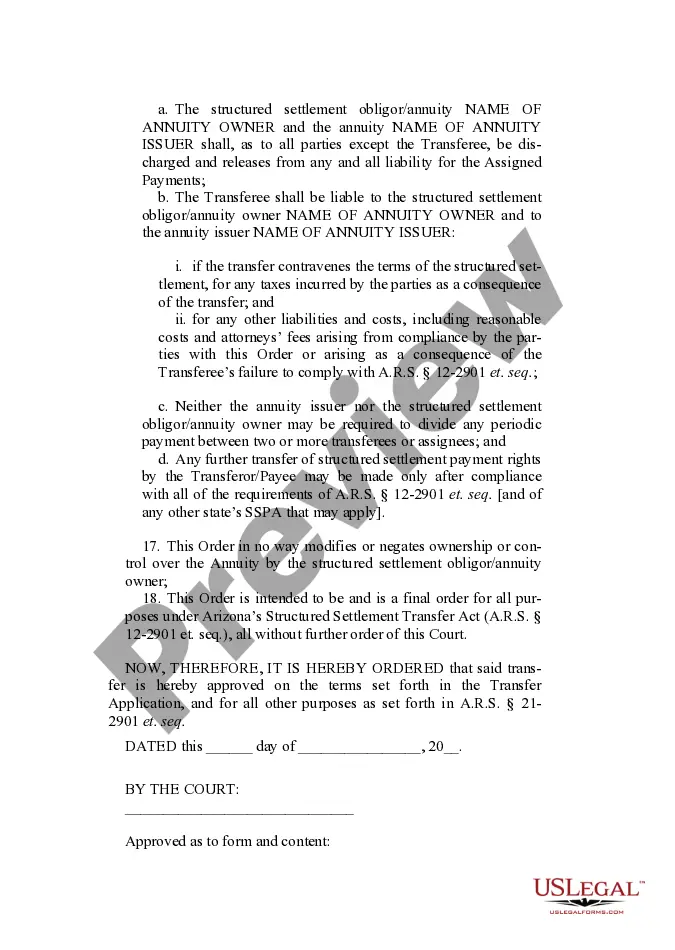 Get Order Approving Transfer of Structured Settlement Payment Rights Preview Order Approving Transfer of Structured Settlement Payment Rights