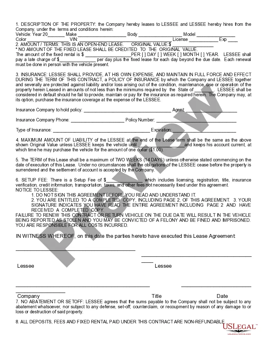Get Lease of Auto - Application and Agreement Preview Lease of Auto - Application and Agreement