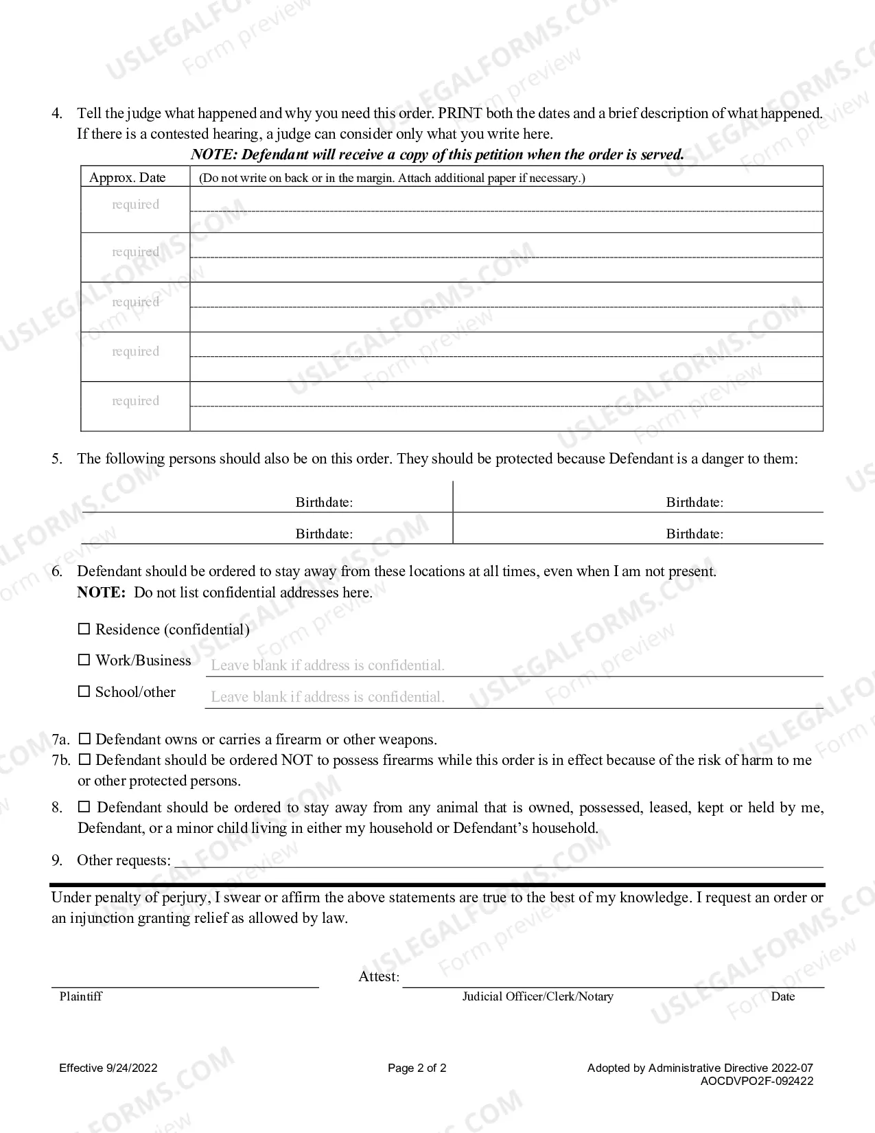 Preview ORDERS OF PROTECTION PACKET