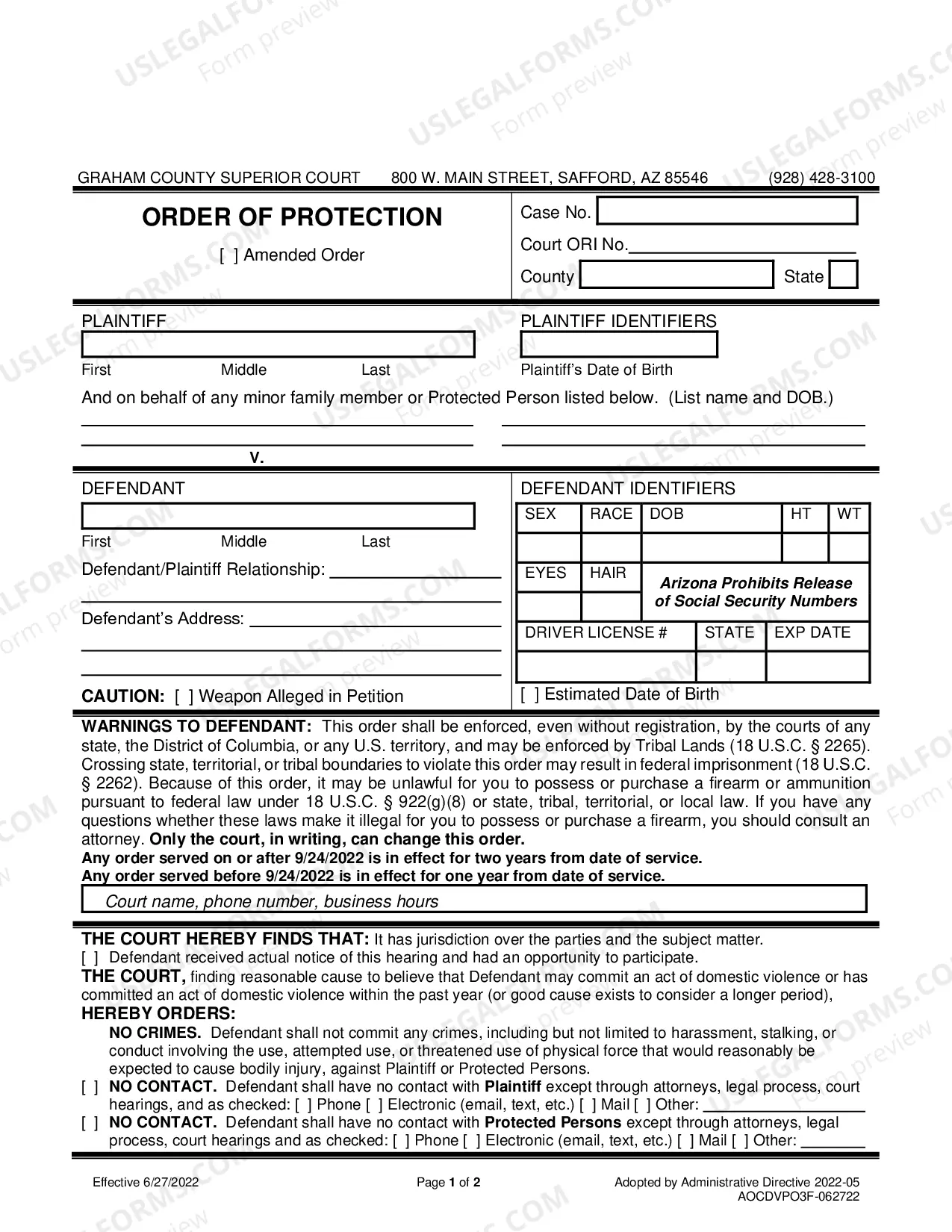 Preview ORDERS OF PROTECTION PACKET