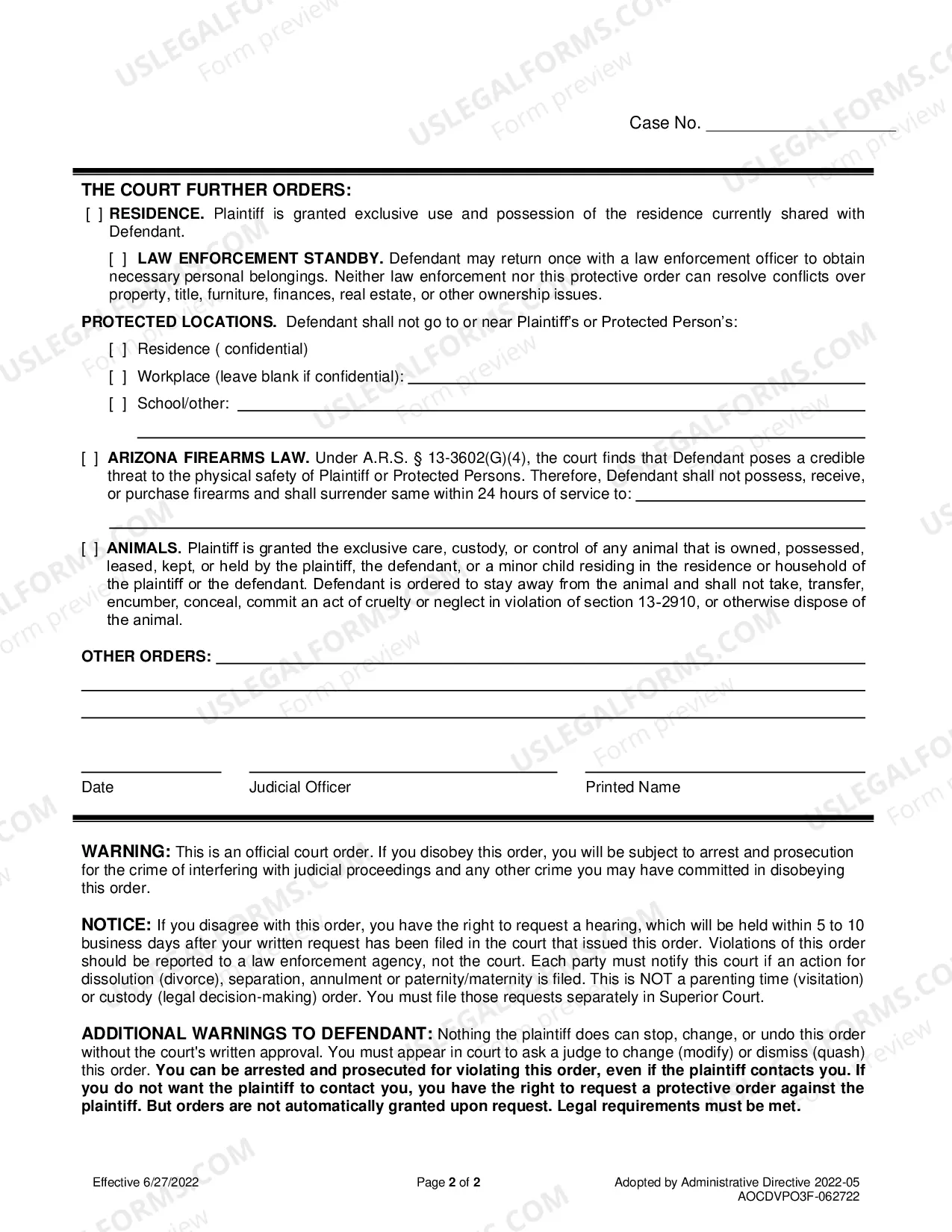 Preview ORDERS OF PROTECTION PACKET