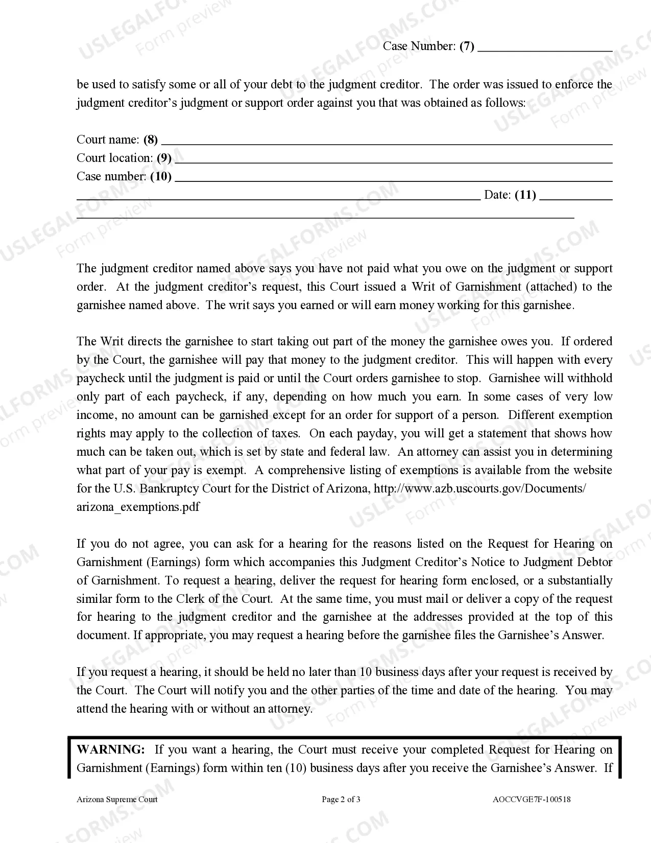 Preview Initial Notice to Judgment Debtor of Garnishment