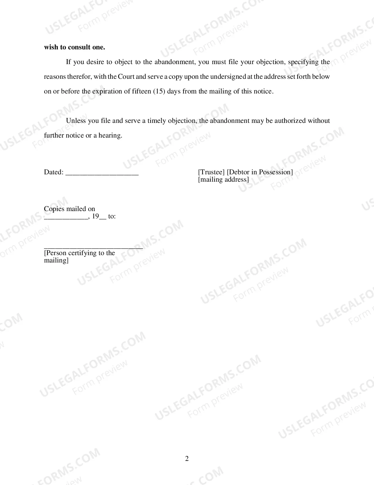 Preview Notice of Intent To Abandon