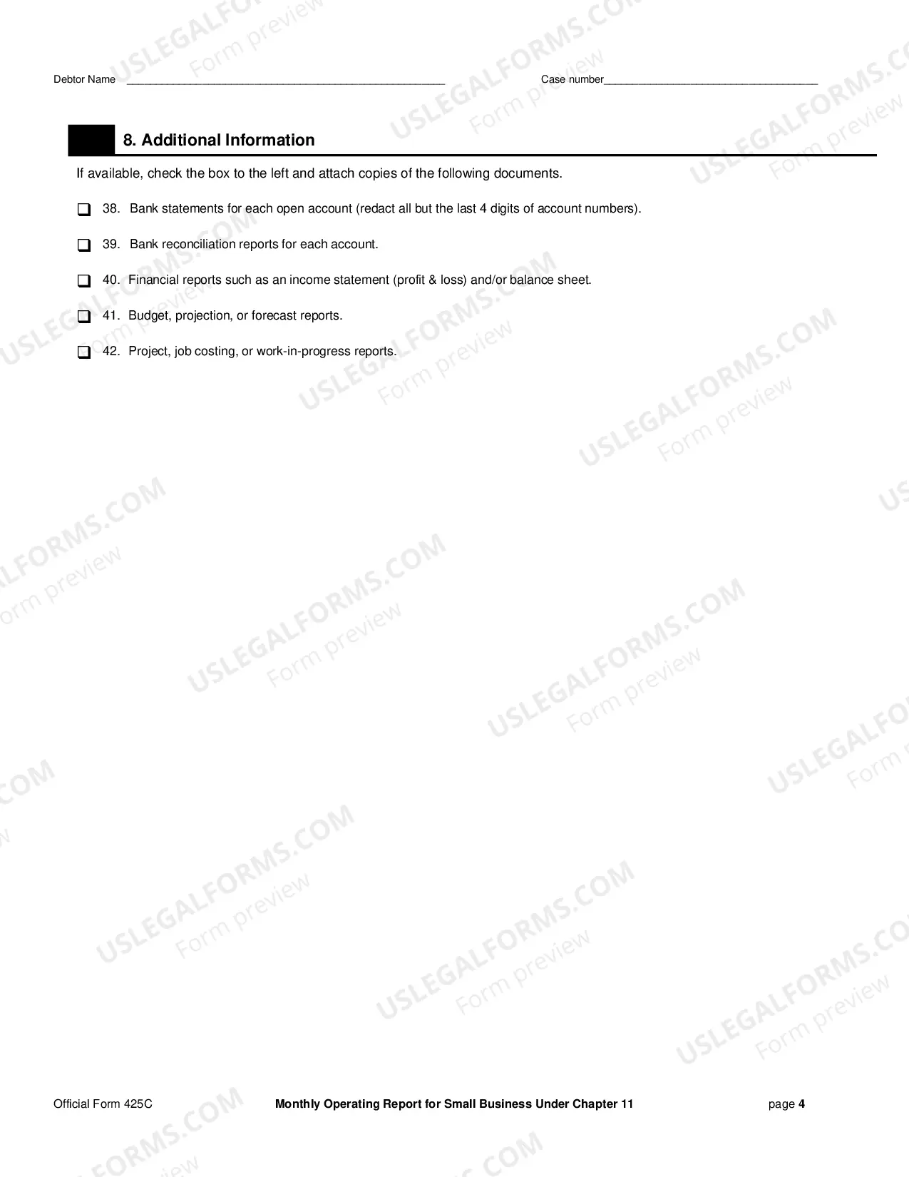 Preview Small Business Montly Report (Form 25C)