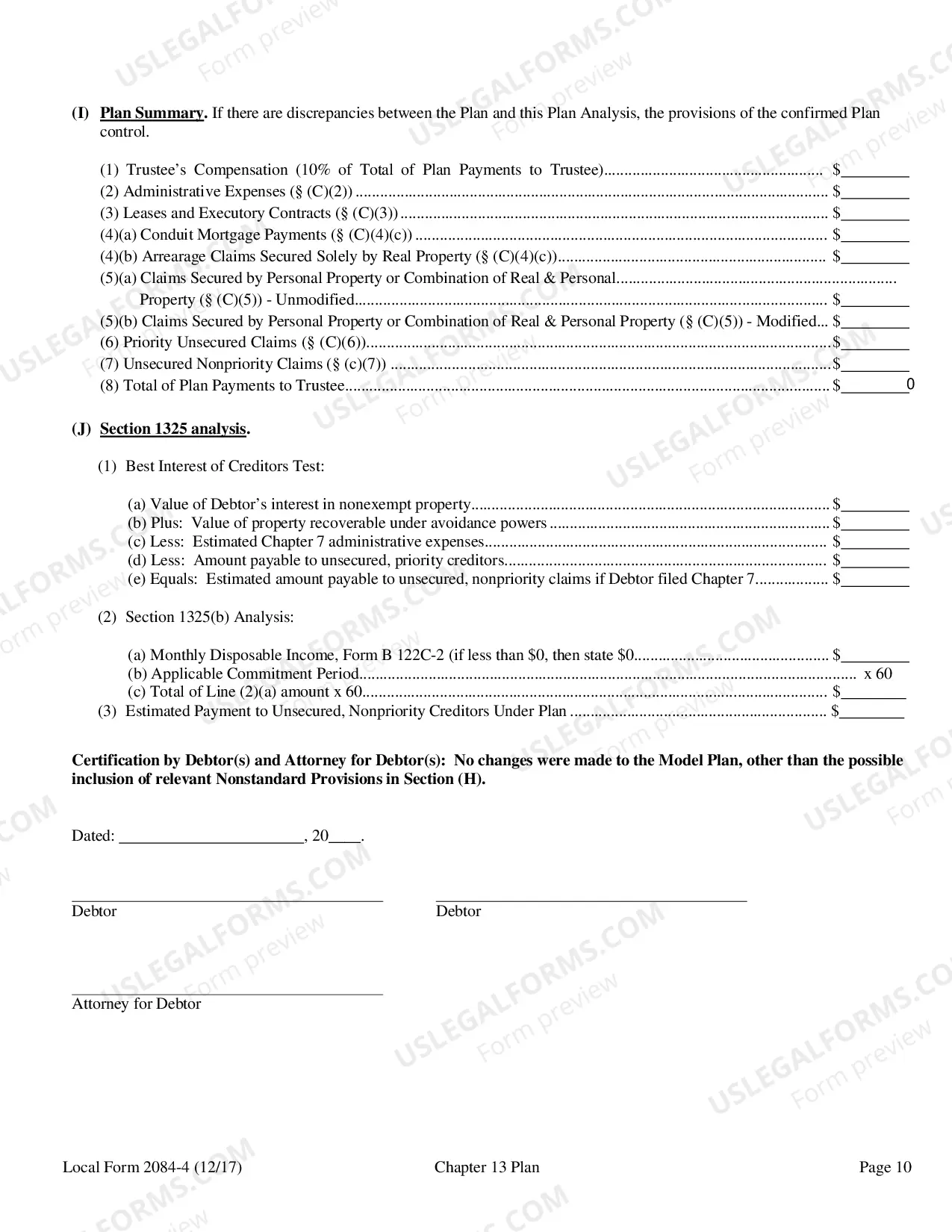 Preview Chapter 13 Plan (Local Form 2084-4)