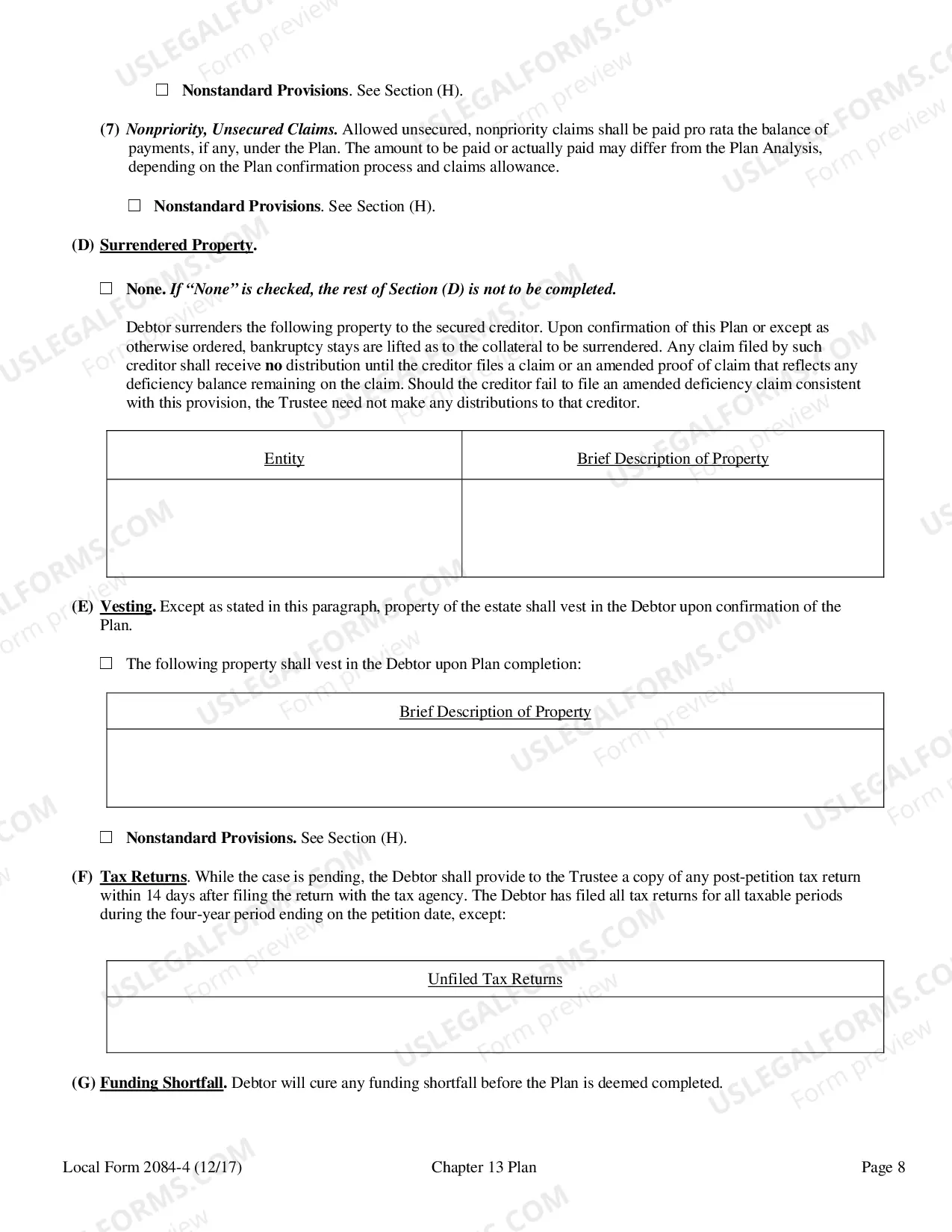 Preview Chapter 13 Plan (Local Form 2084-4)