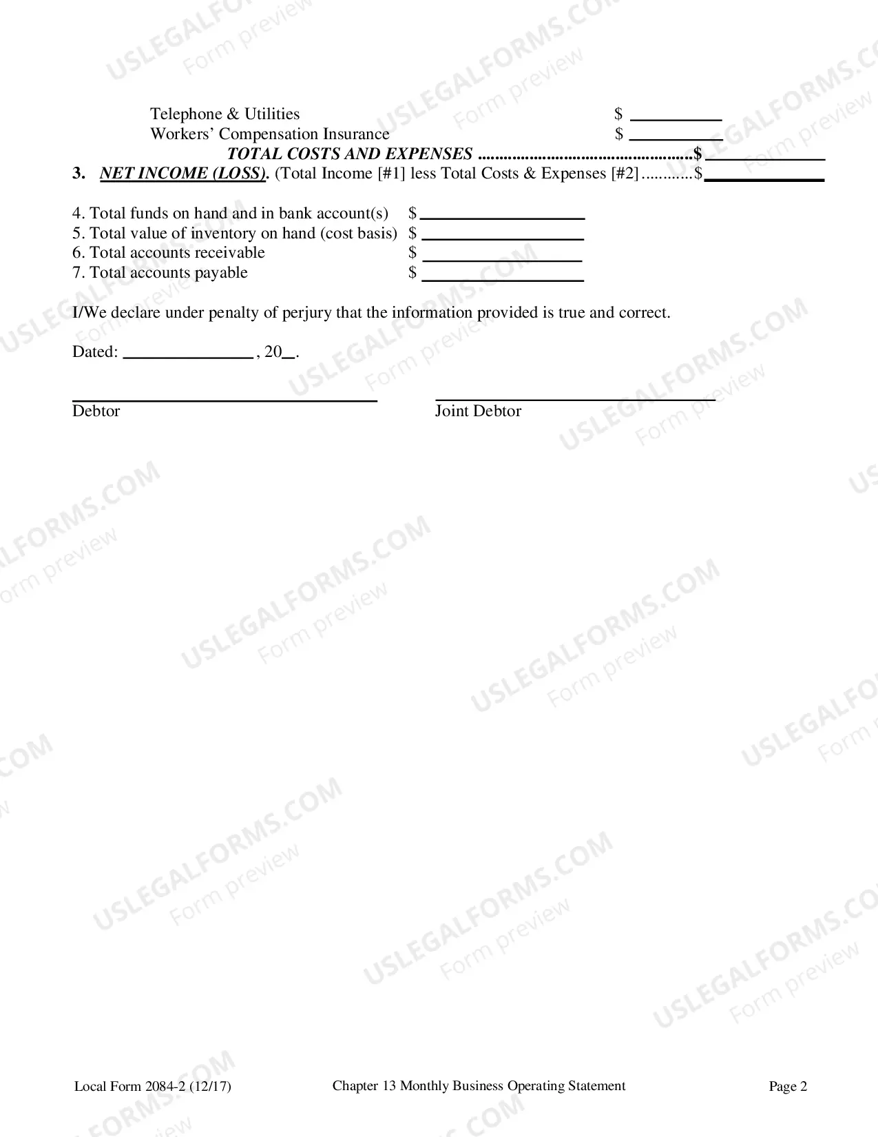 Preview Chapter 13 Business Operating Statements (Local Form 2084-2)