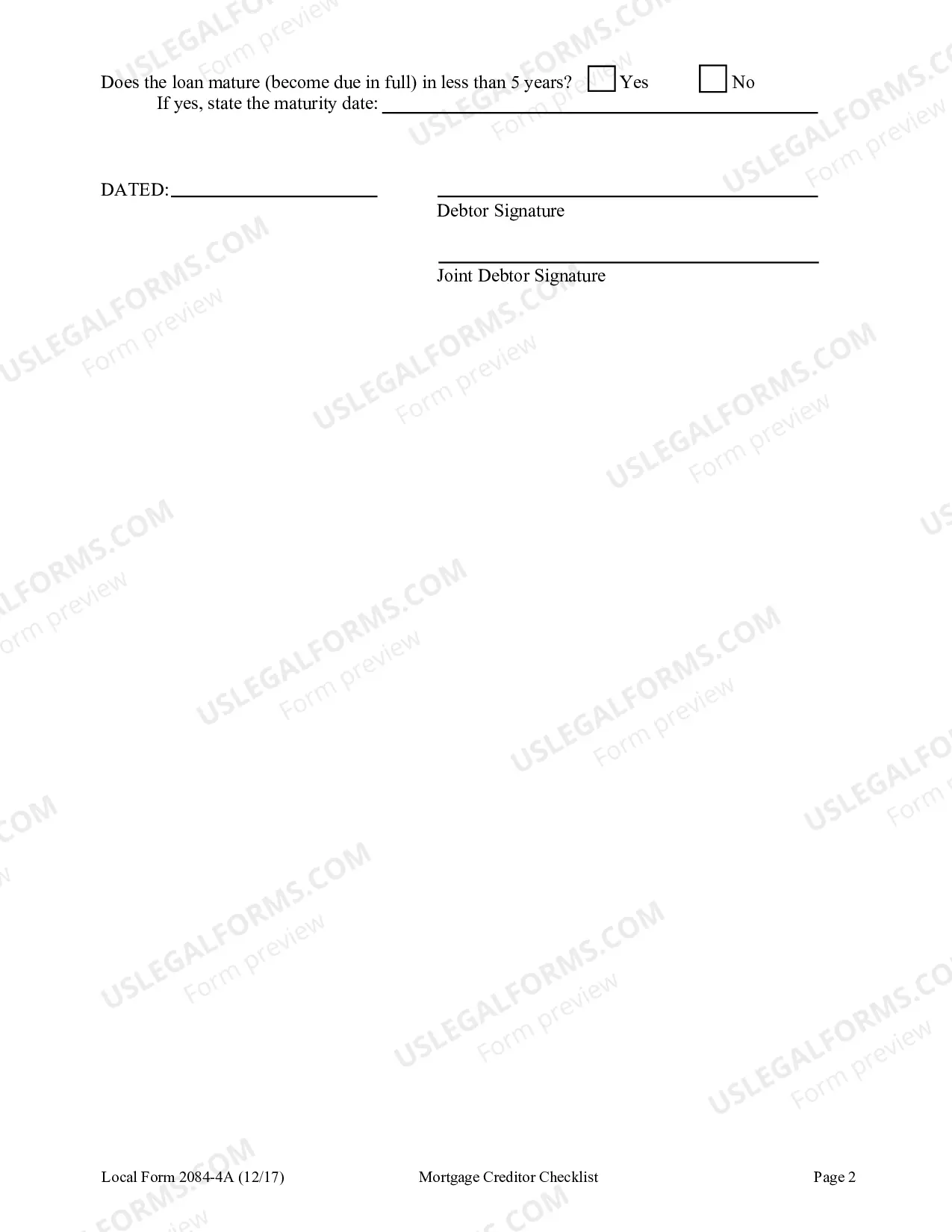 Preview Mortgage Creditor Checklist (Local Form 2084-4A)