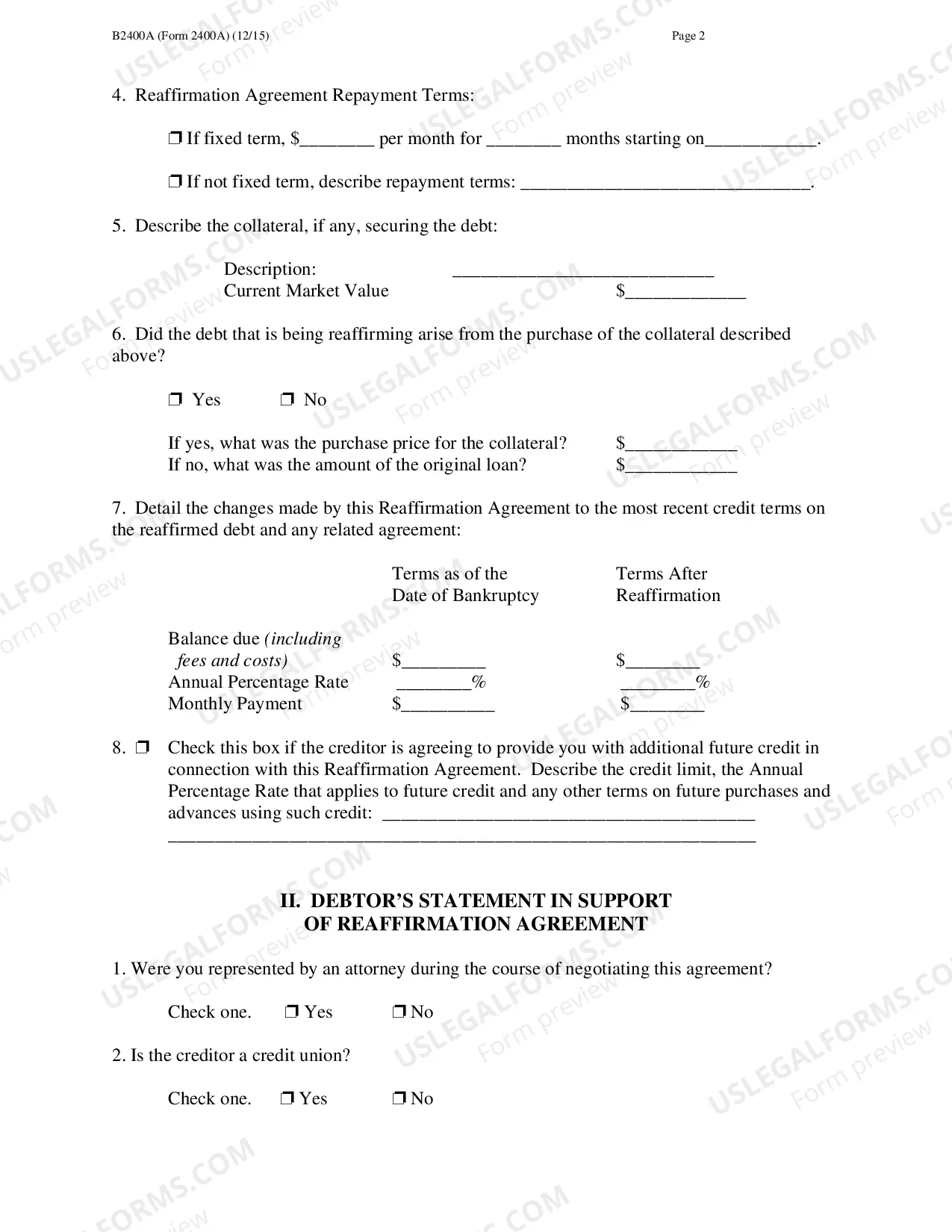 Preview Download Reaffirmation Agreement