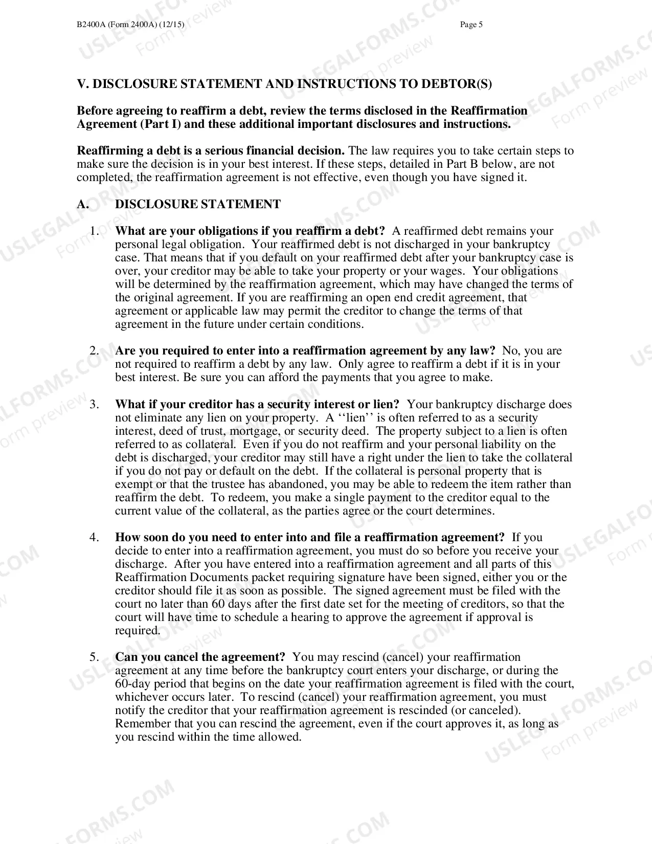 Preview Download Reaffirmation Agreement