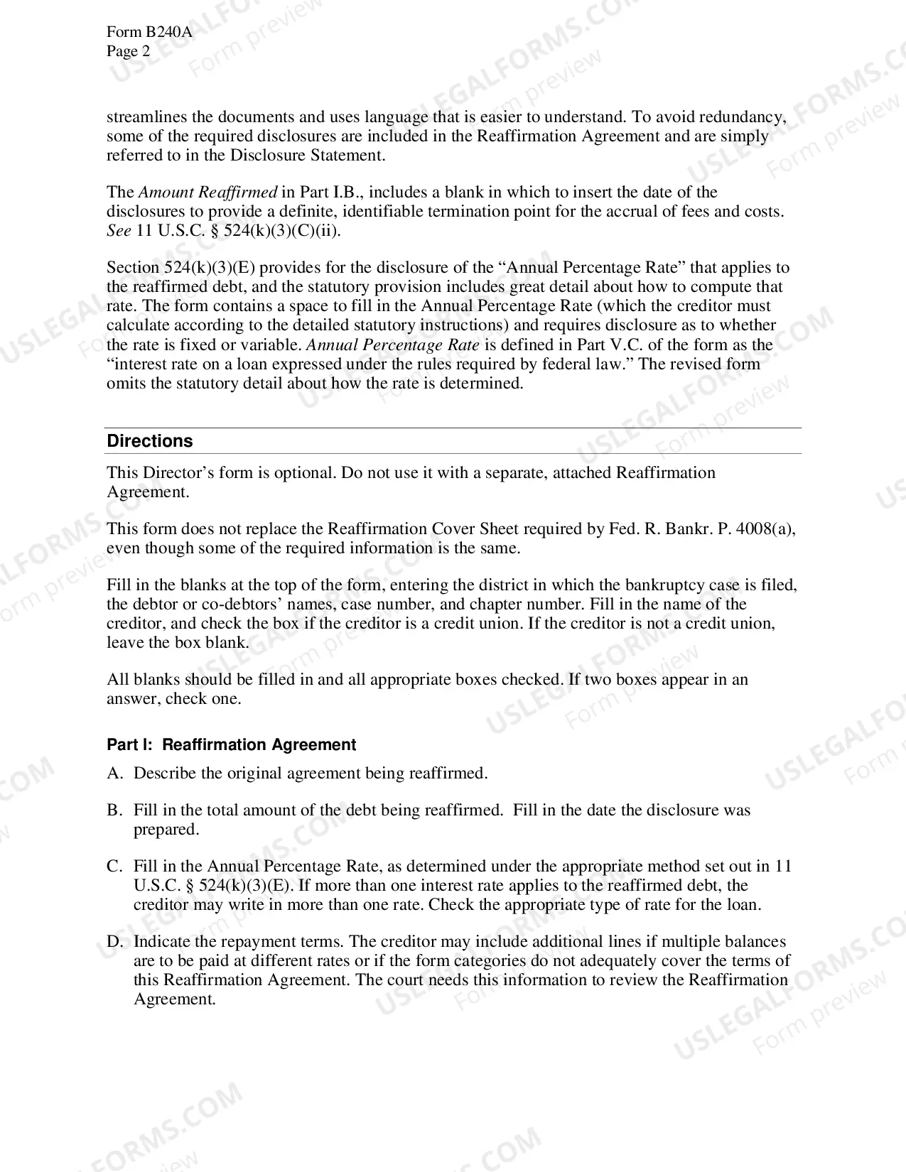 Preview Download Reaffimration Agreement Instructions