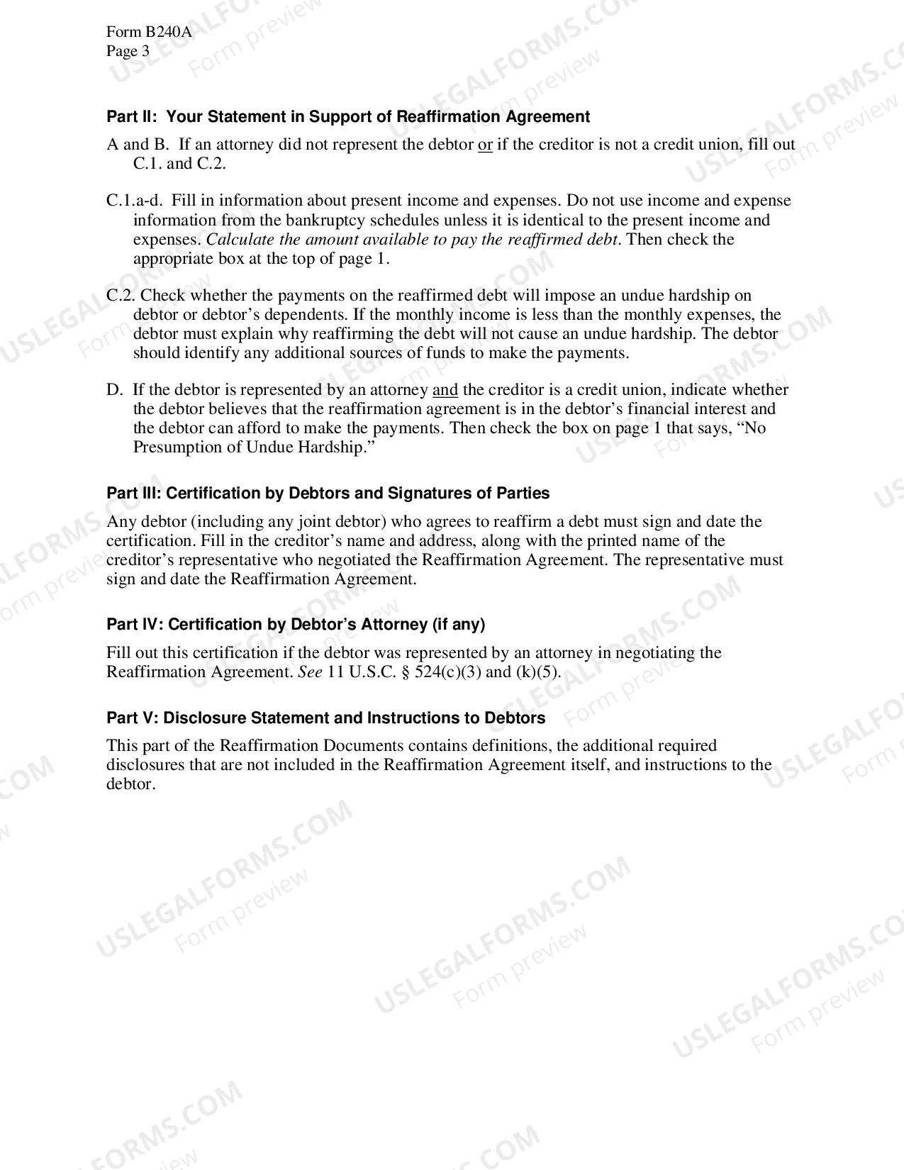 Preview Download Reaffimration Agreement Instructions