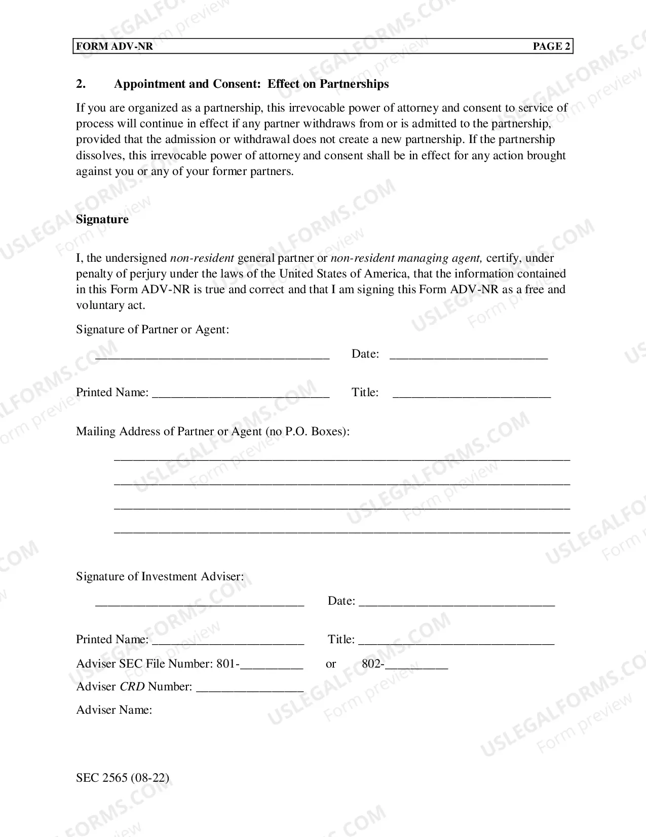 Preview Form ADV-NR